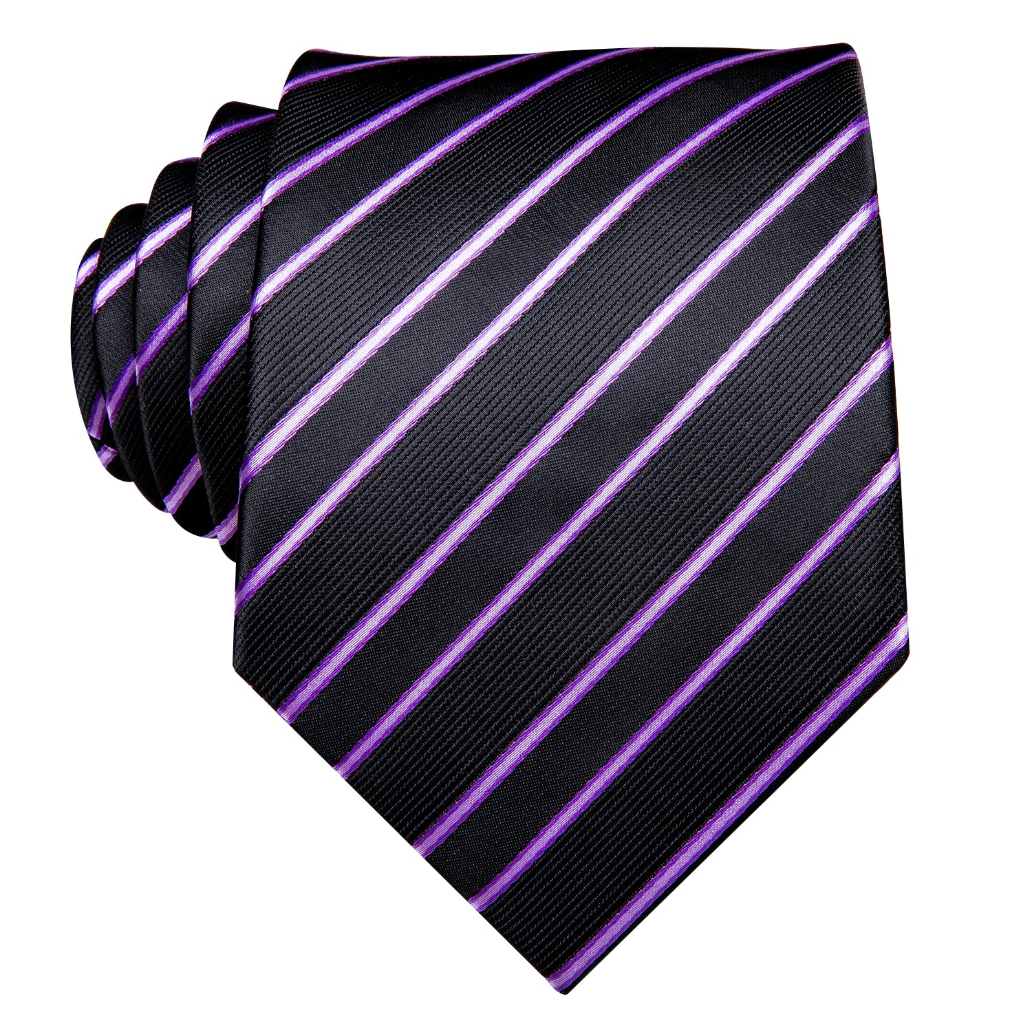 Black Pink Striped Tie Pocket Square Cufflinks Set for Men