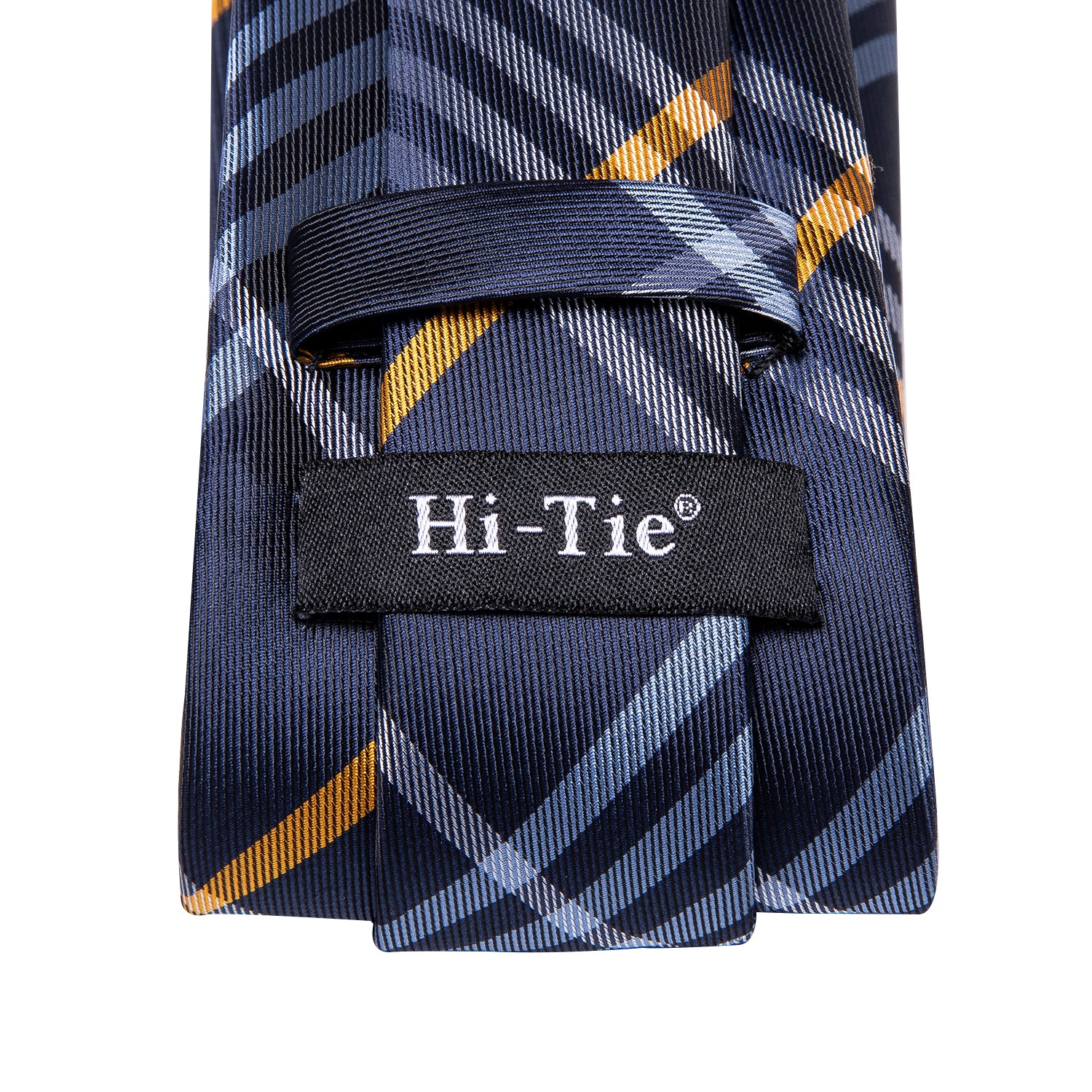 Navy Blue Yellow Plaid Tie Pocket Square Cufflinks Set