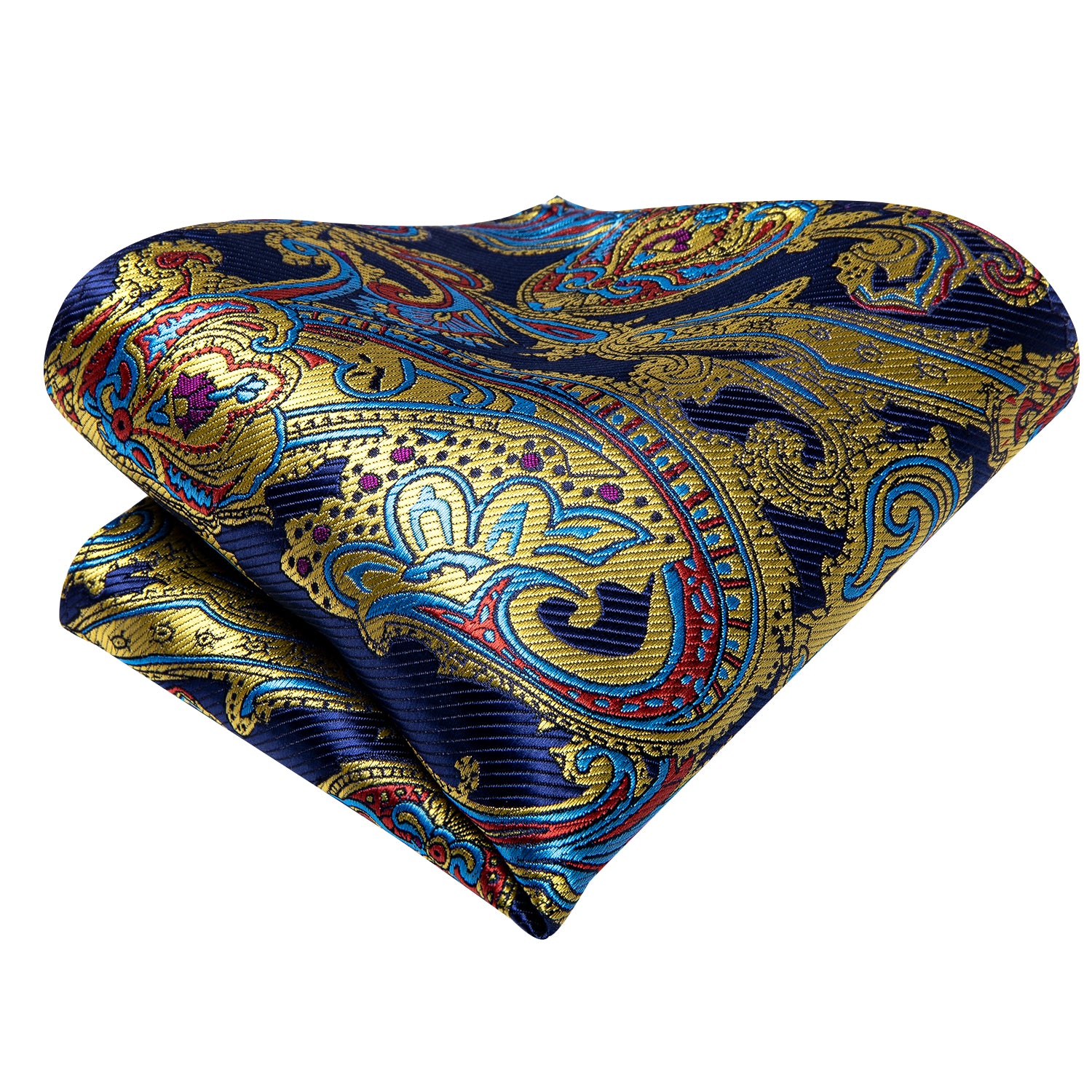 Blue Yellow Floral Silk Tie Pocket Square Cufflinks Set for Men