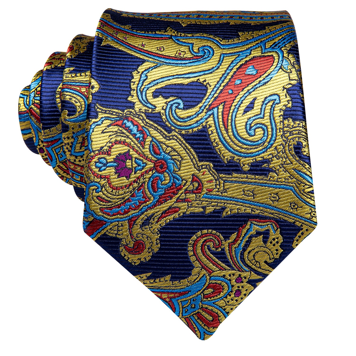 Blue Yellow Floral Silk Tie Pocket Square Cufflinks Set for Men