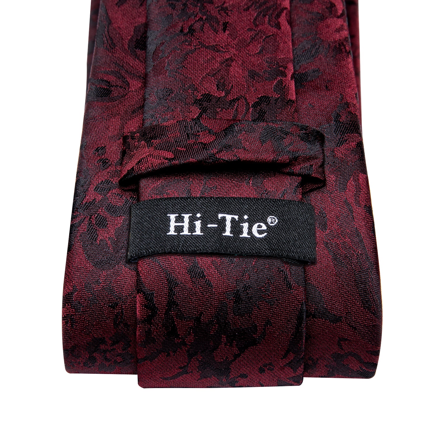 Wine Red Necktie Black Floral Tie Pocket Square Cufflinks Set