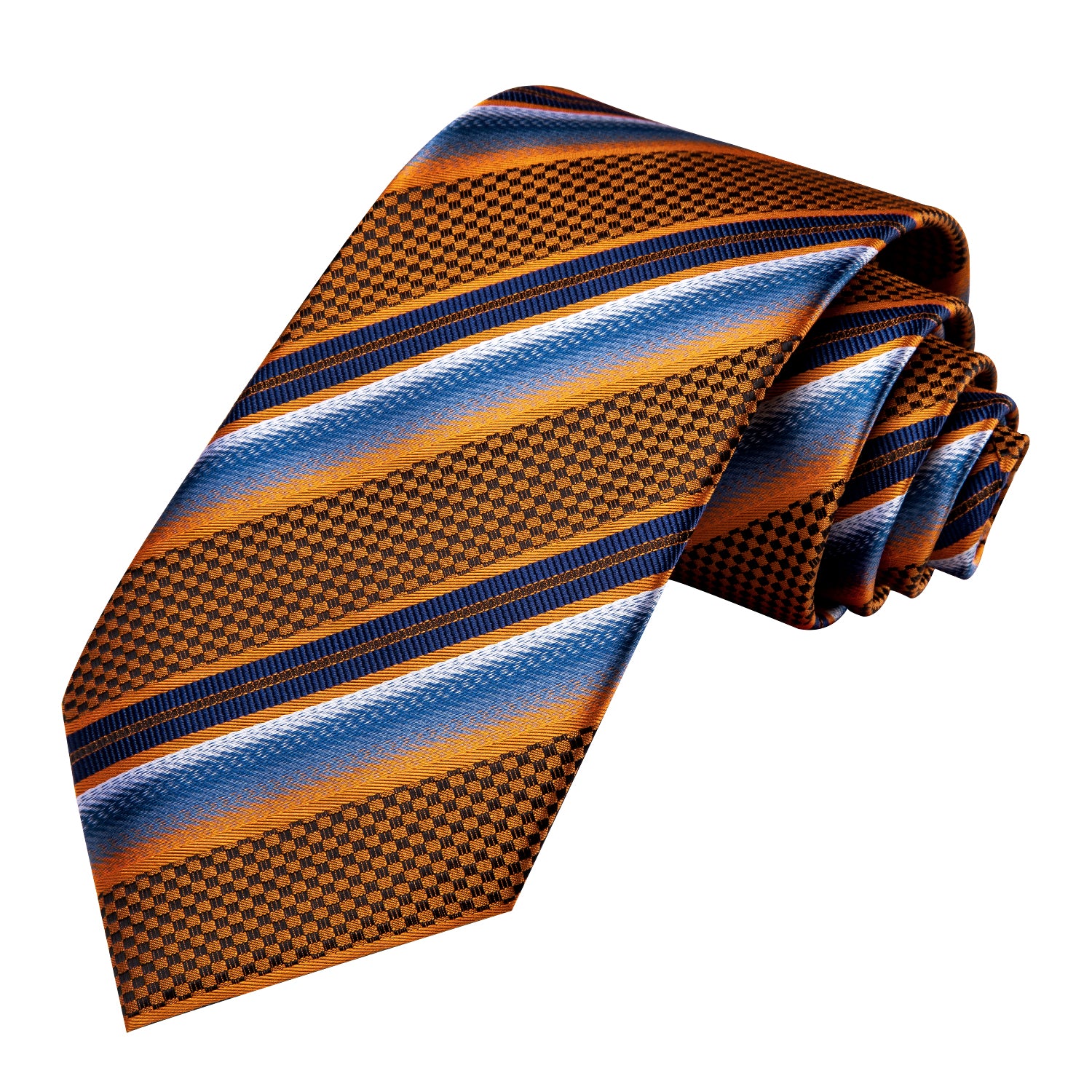 Blue Golden Striped Tie Pocket Square Cufflinks Set