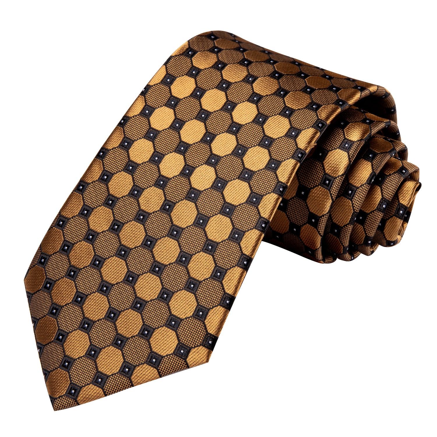 Men's Golden Polka Dot Silk Tie Pocket Square Cufflinks Set