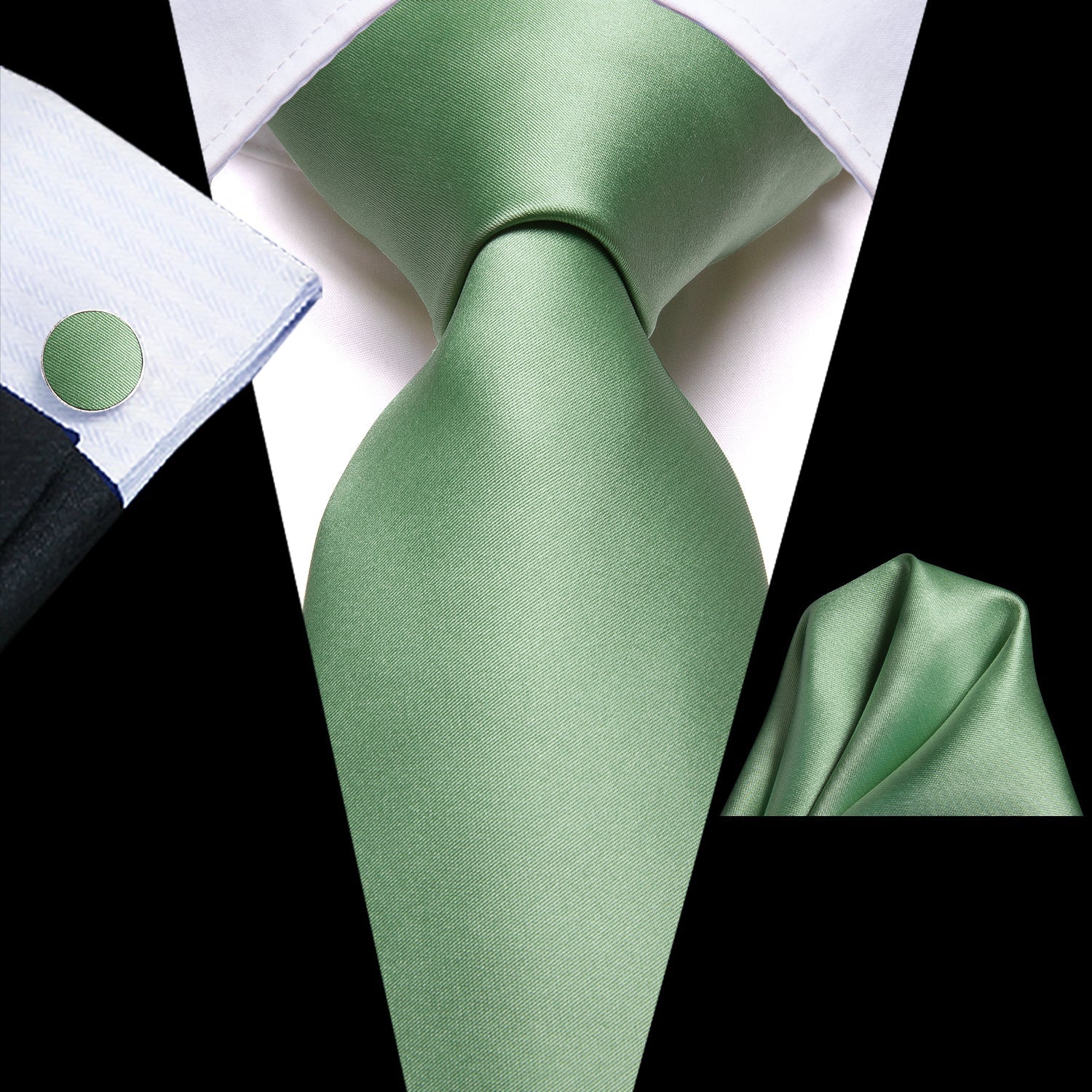 Light Green Satin Necktie Solid 67 Inches Extra Long Tie Set