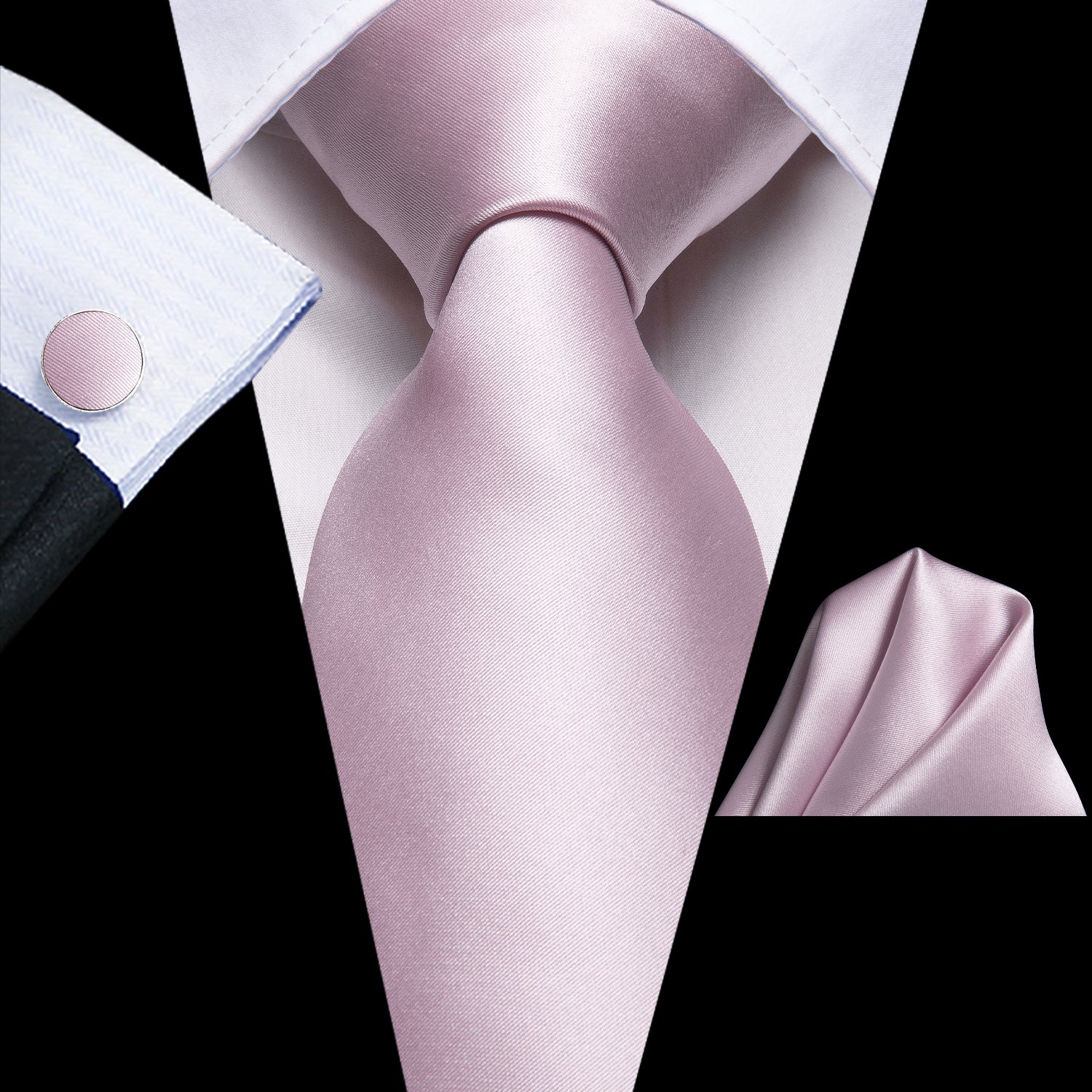 Hi-Tie Light Pink Solid Necktie Pocket Square Cufflinks Set for Men Hi-Tie Light Pink Solid Necktie Pocket Square Cufflinks Set for Men