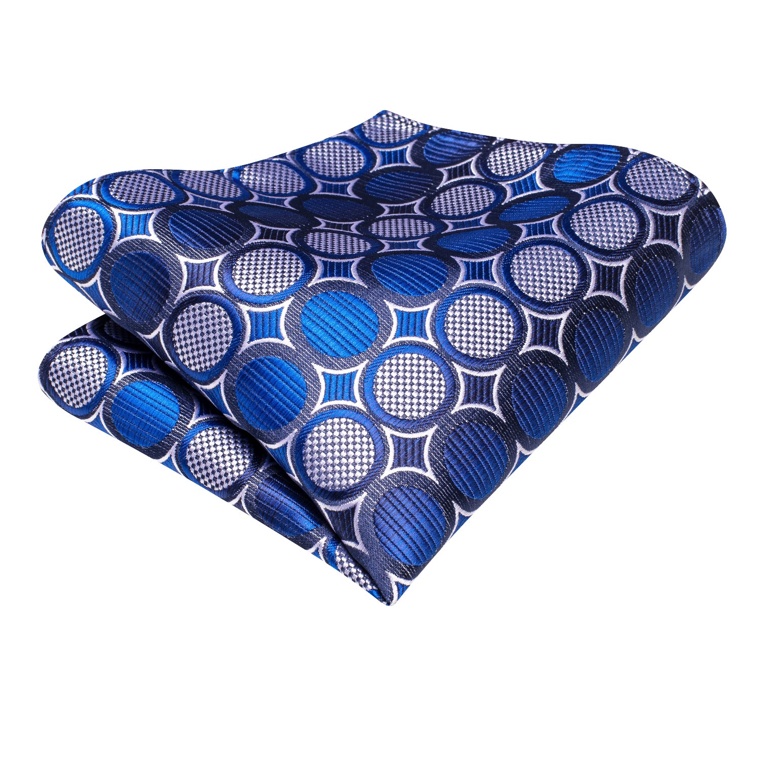 Royal Blue White Circle Tie Pocket Square Cufflinks Set