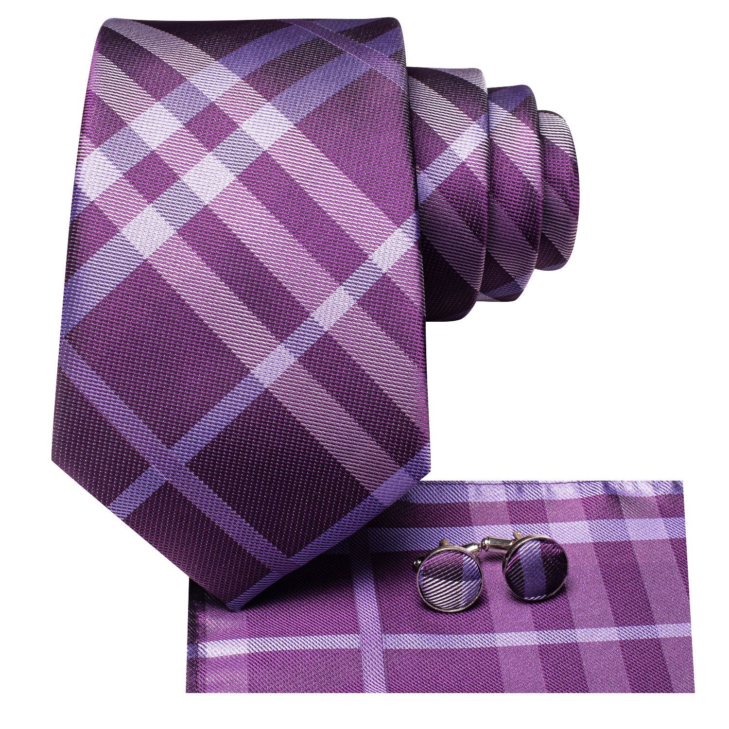 Gradient Purple Tie Striped Necktie Pocket Square Cufflinks Set