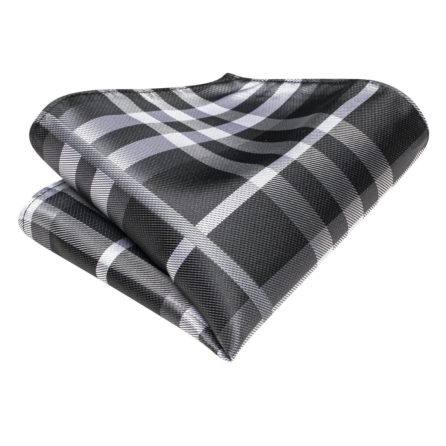 Checkered Necktie Grey Striped Tie Pocket Square Cufflinks Set