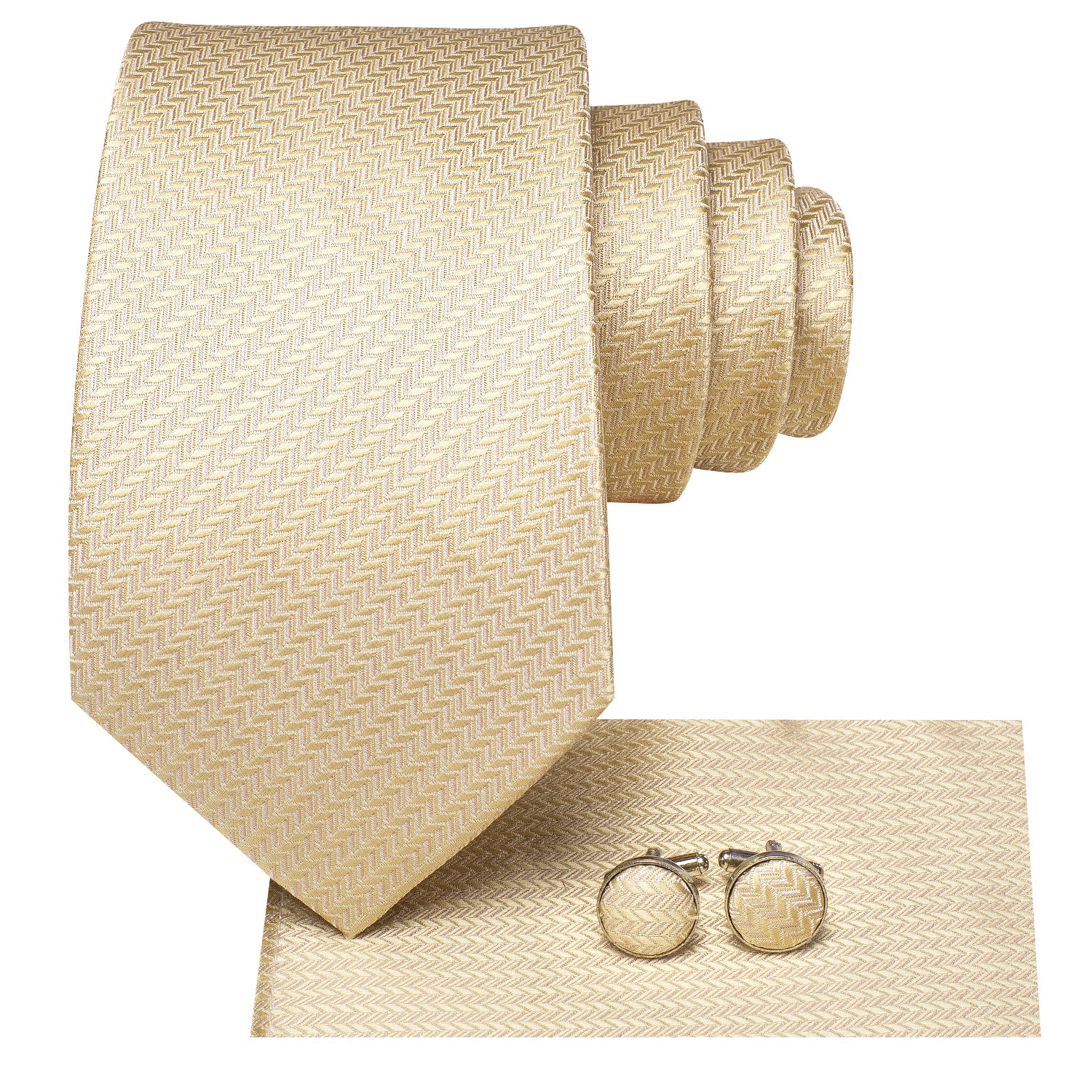 Champagne Strip Tie Pocket Square Cufflinks Set