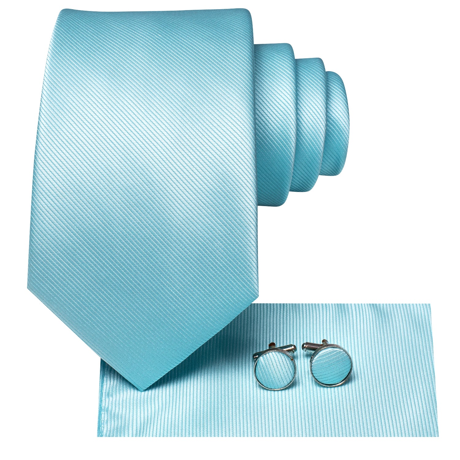 Baby Blue Solid Tie Pocket Square Cufflinks Set