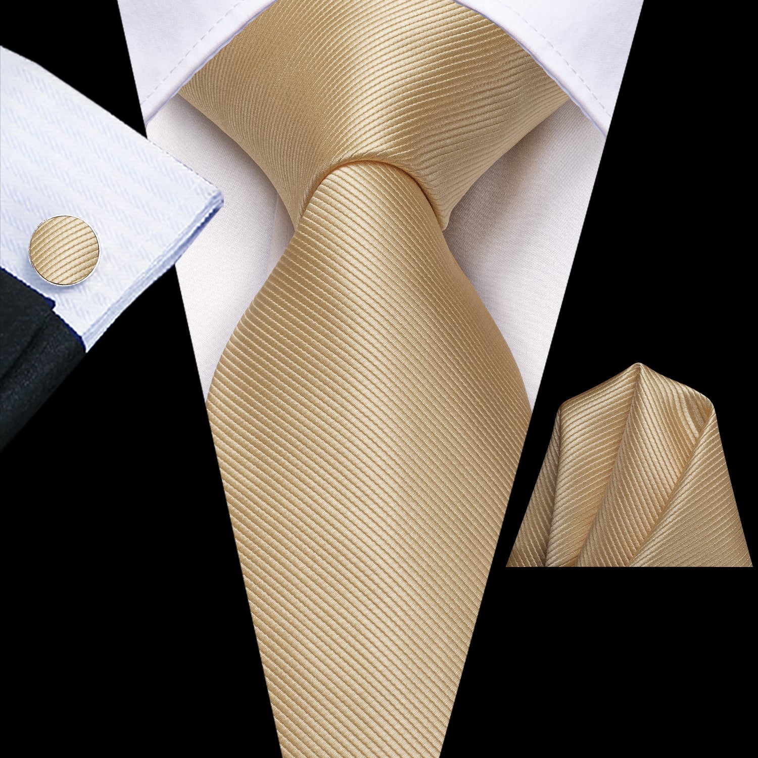 Beige Necktie Taupe Brown Solid Tie Pocket Square Cufflinks Set
