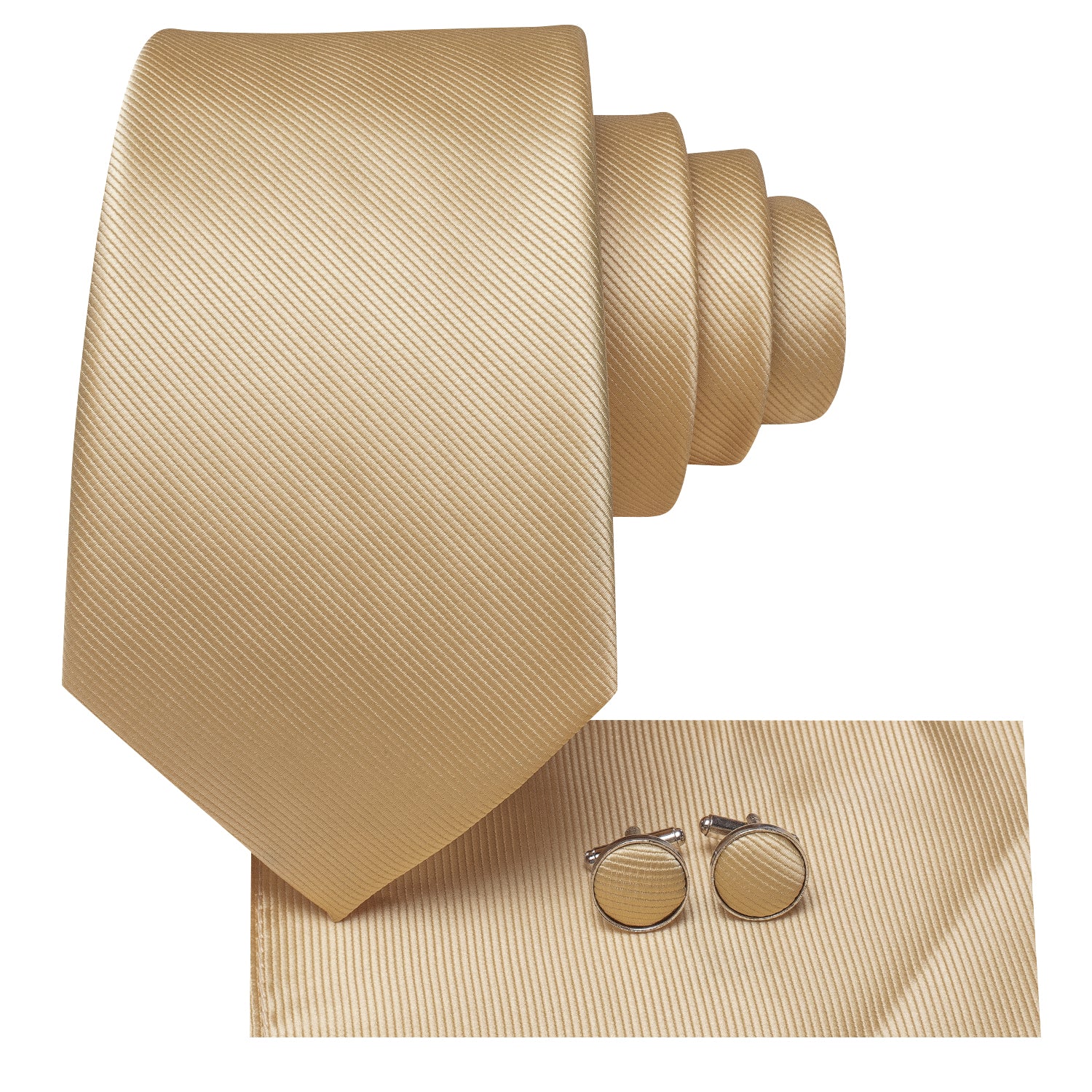 Beige Necktie Taupe Brown Solid Tie Pocket Square Cufflinks Set
