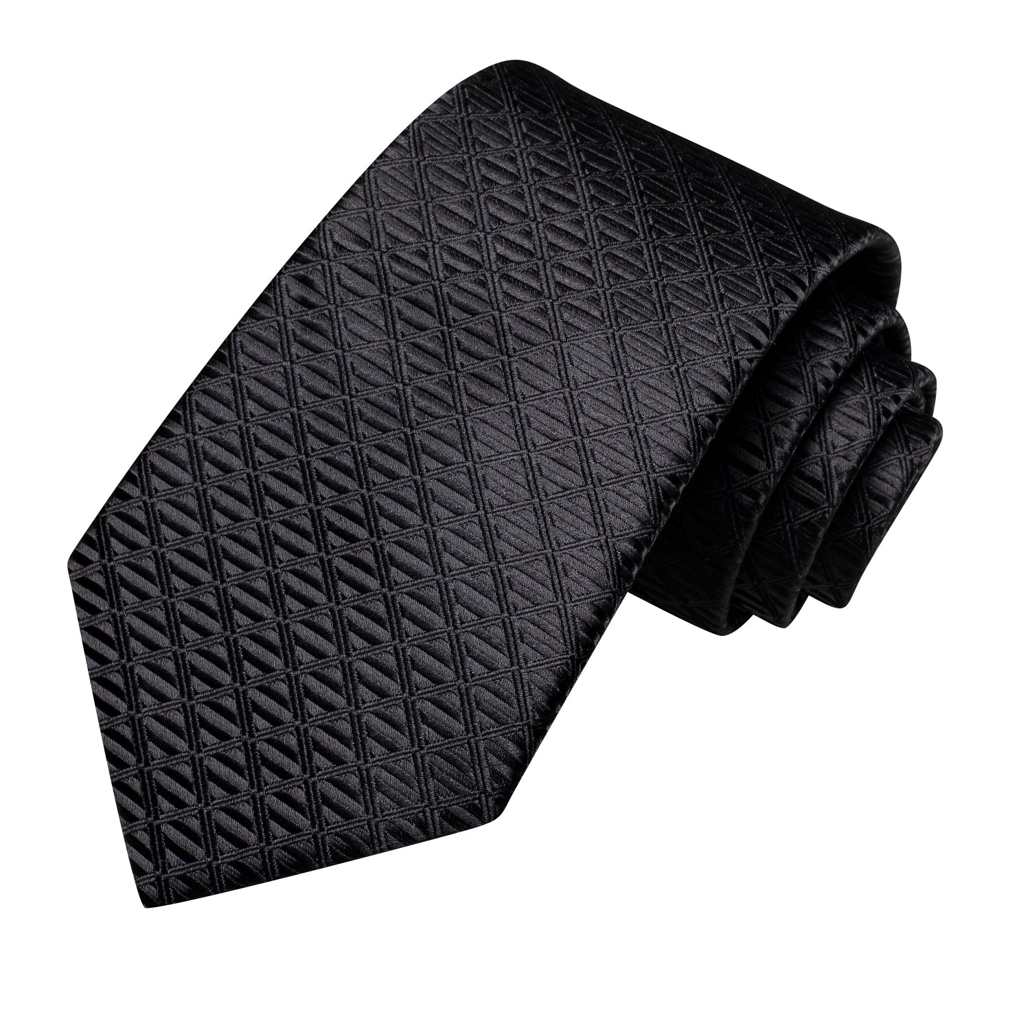 Black Ties Novelty Plaid Silk Tie Pocket Square Cufflinks Set