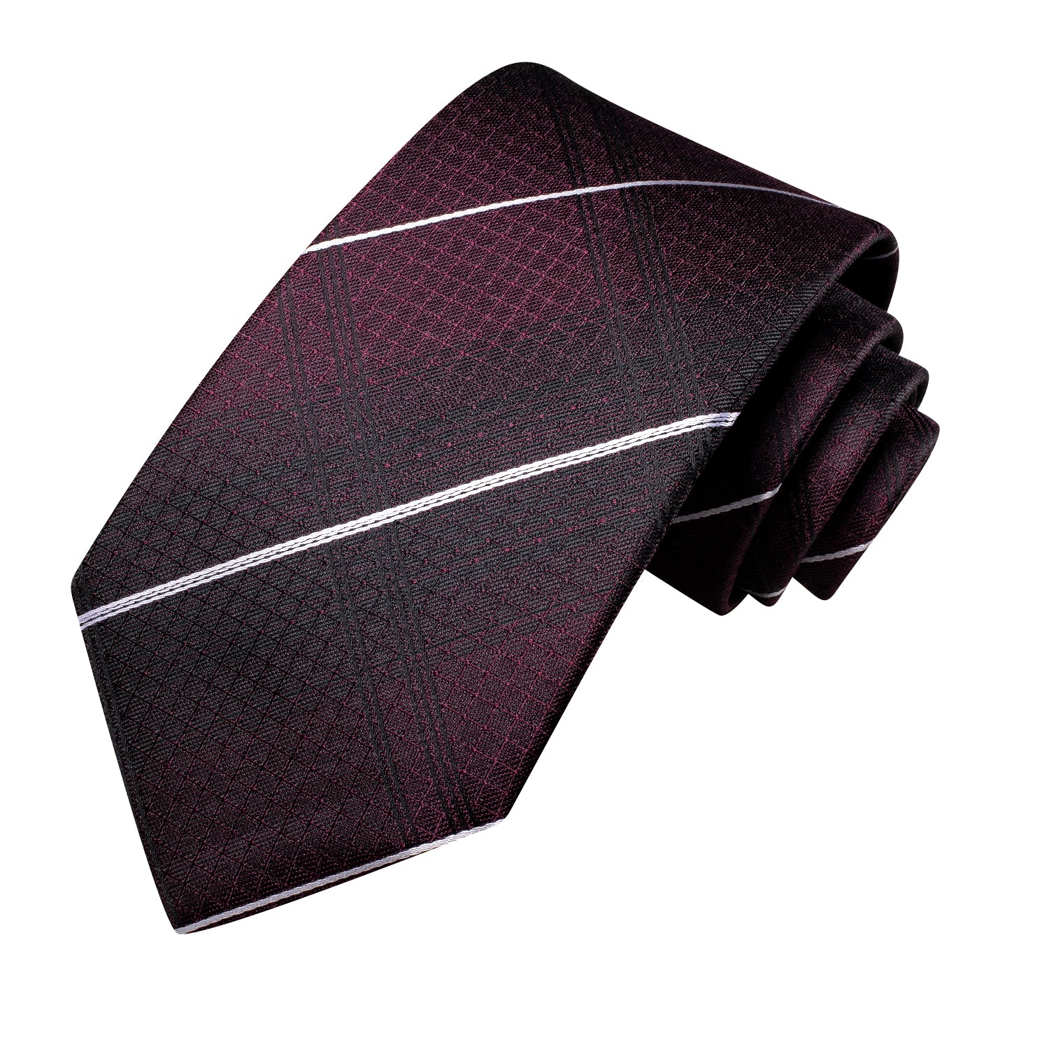 Burgundy Red White Strip Silk Tie Pocket Square Cufflinks Set