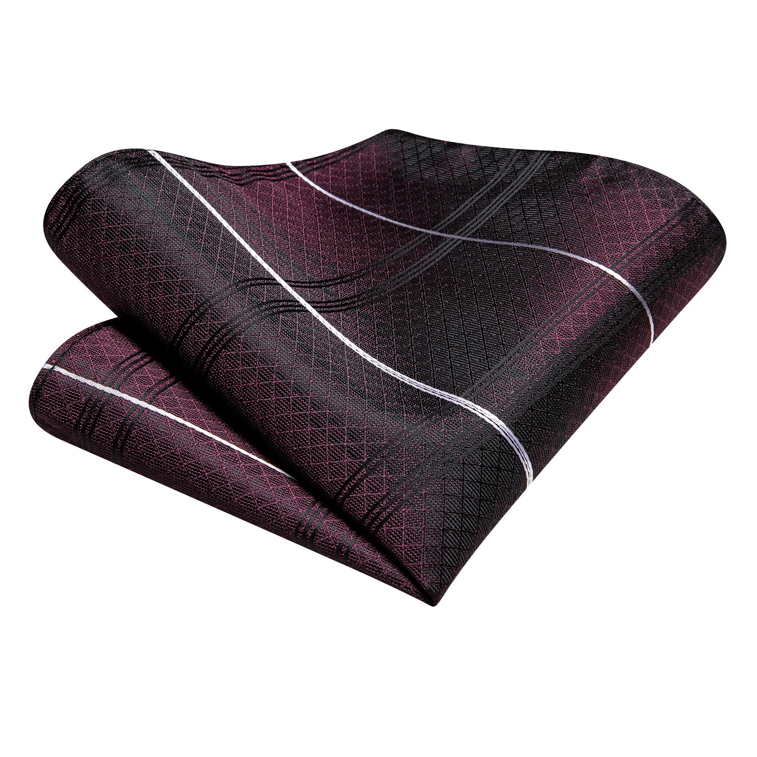 Burgundy Red White Strip Silk Tie Pocket Square Cufflinks Set