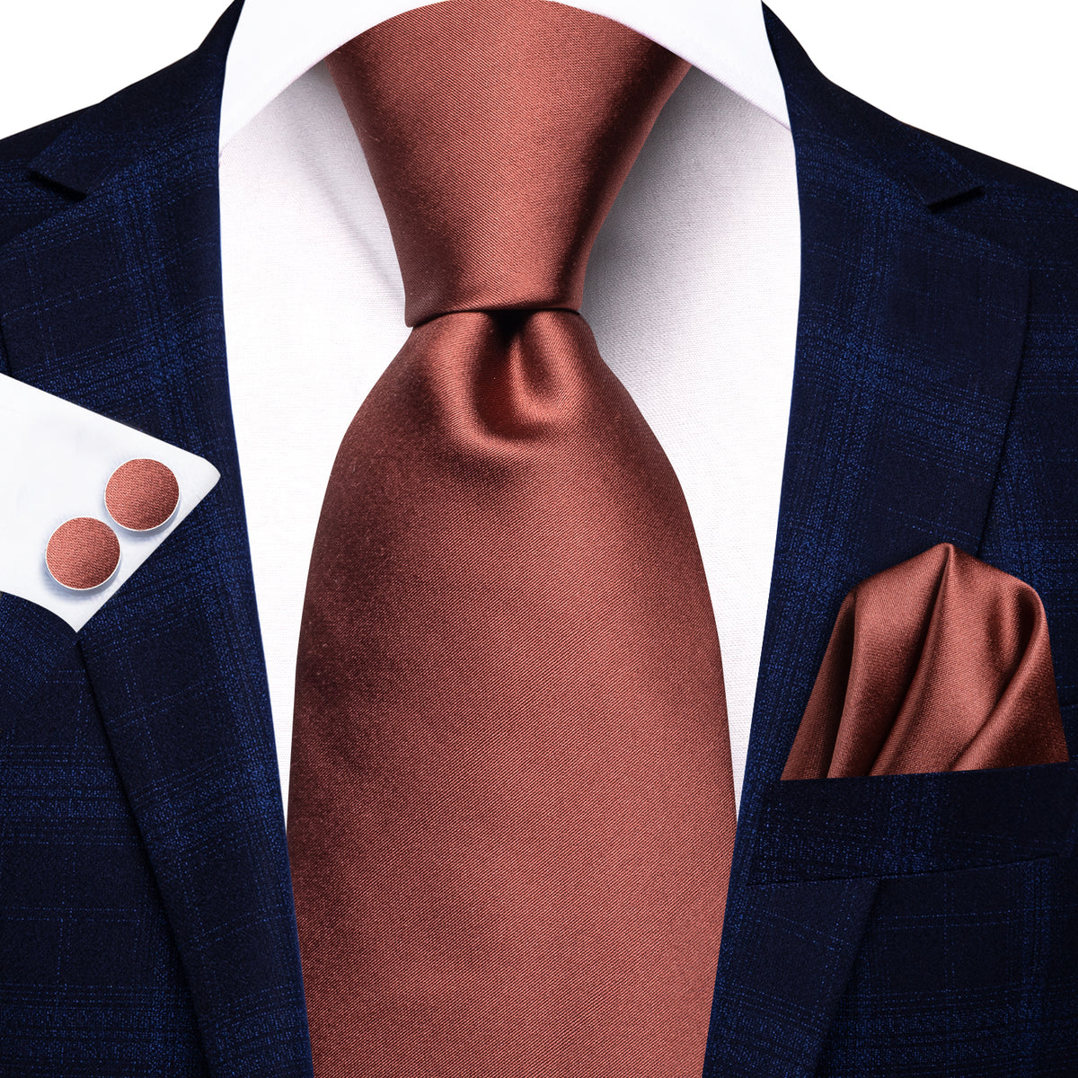 Hi-Tie Copper Rose Red Necktie Mens Solid Silk Tie Hanky  display picture 3