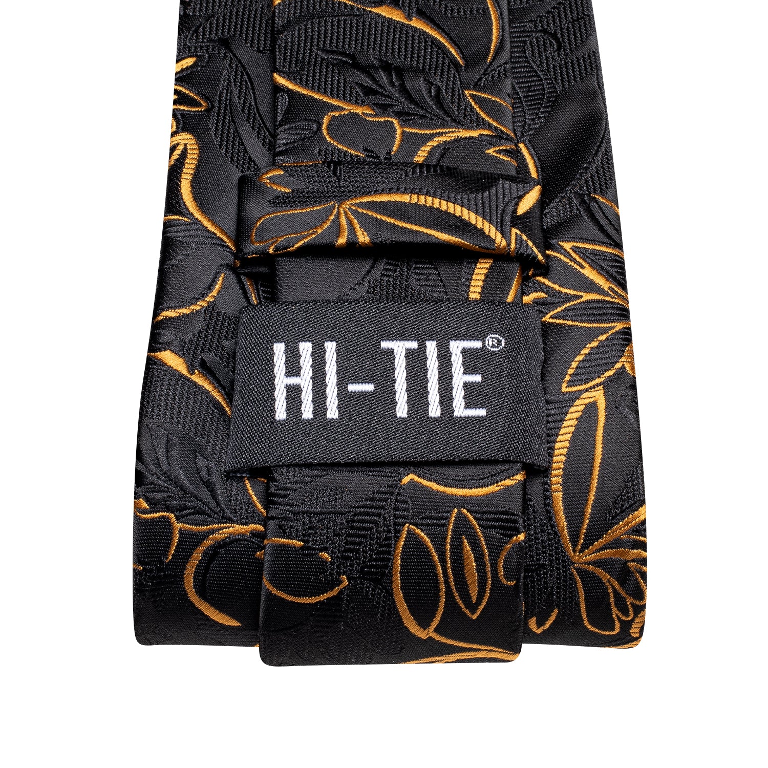 Black Golden Floral Silk Tie Pocket Square Cufflinks Set