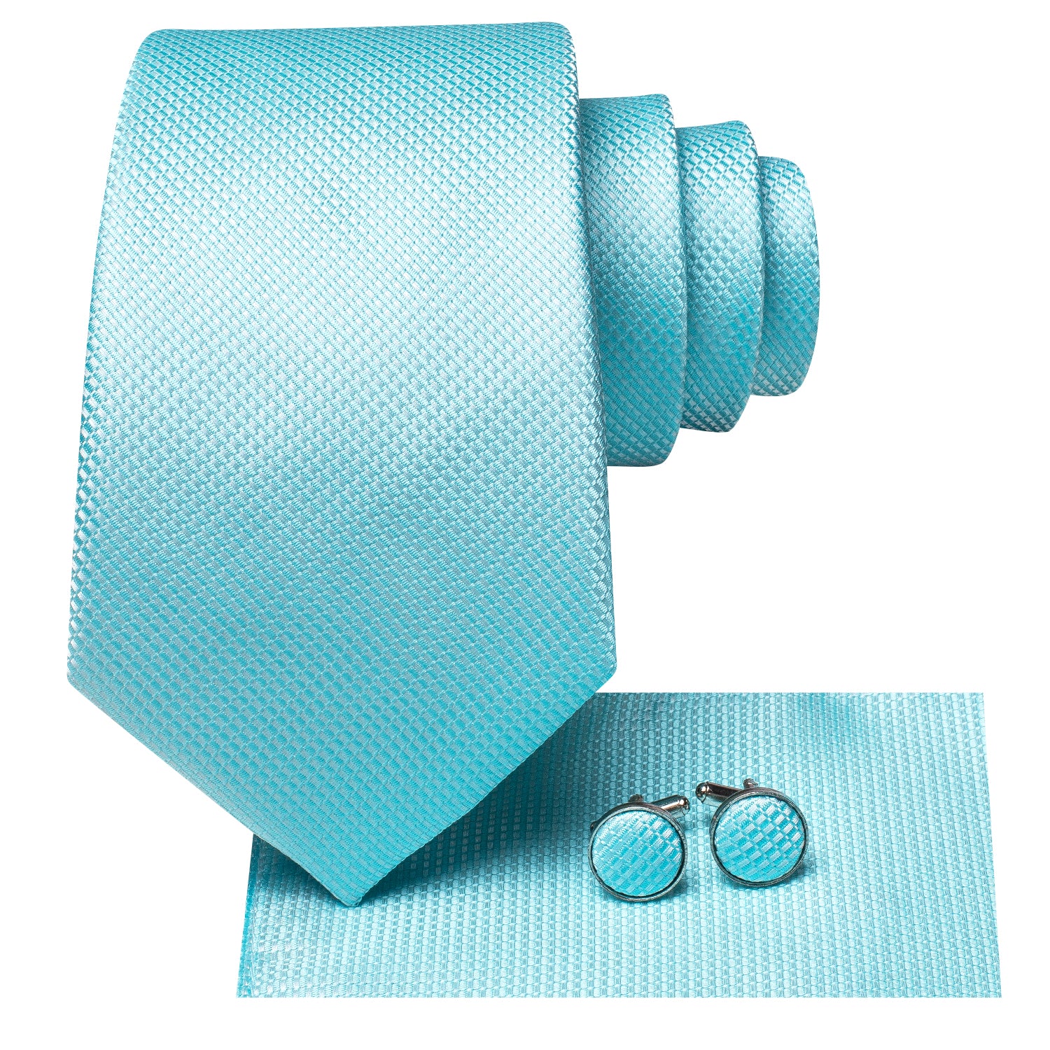 Baby Blue Solid Silk Tie Pocket Square Cufflinks Set
