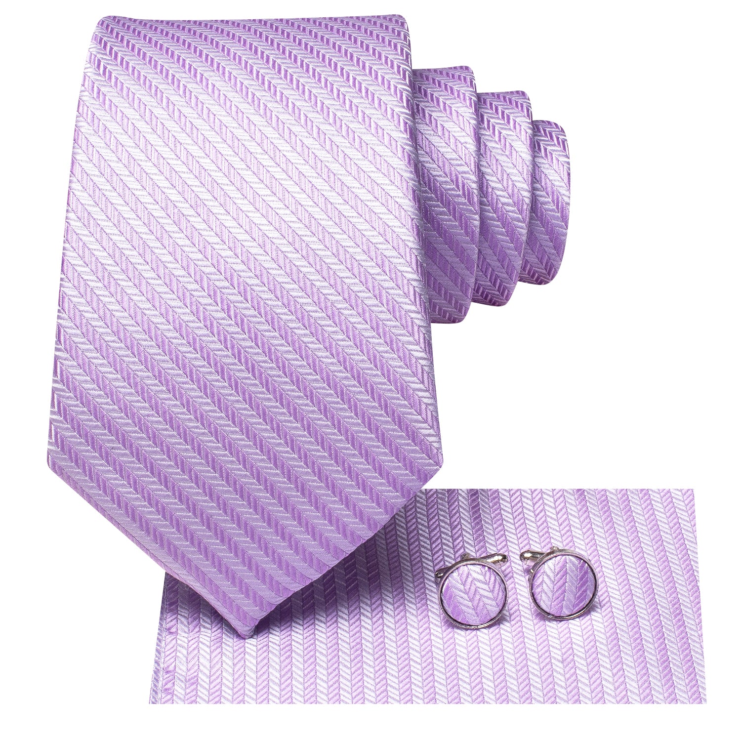 Lilac Purple White Purple Silk Tie Pocket Square Cufflinks Set