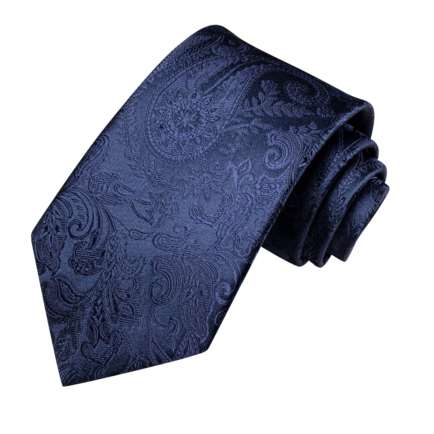 Navy Blue Paisley Silk Tie Pocket Square Cufflinks Set