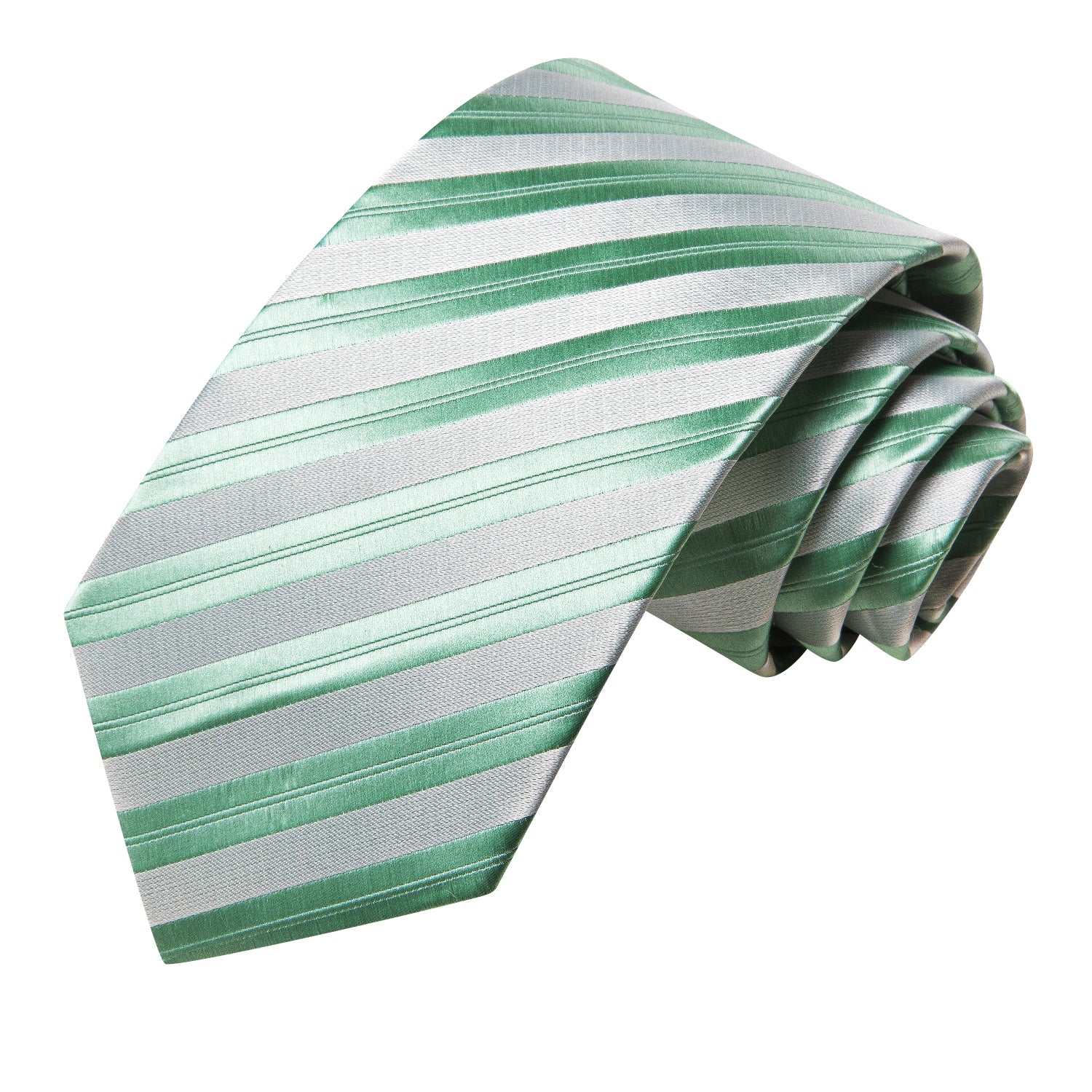 Green White Strip Tie Pocket Square Cufflinks Set