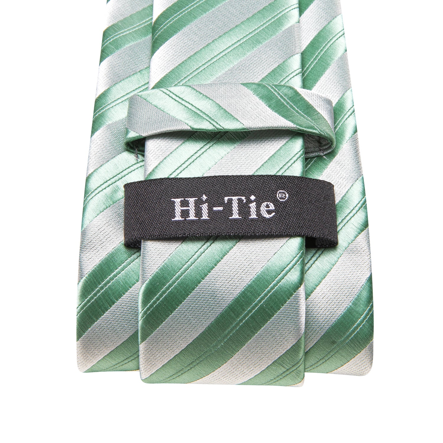 Green White Strip Tie Pocket Square Cufflinks Set