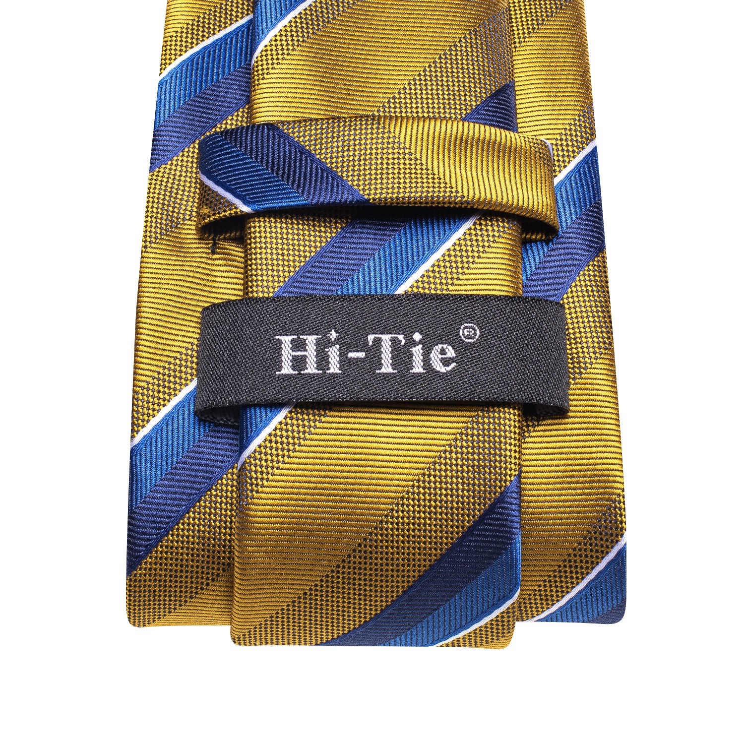 Golden Necktie Blue Stripe Silk Tie Pocket Square Cufflinks Set