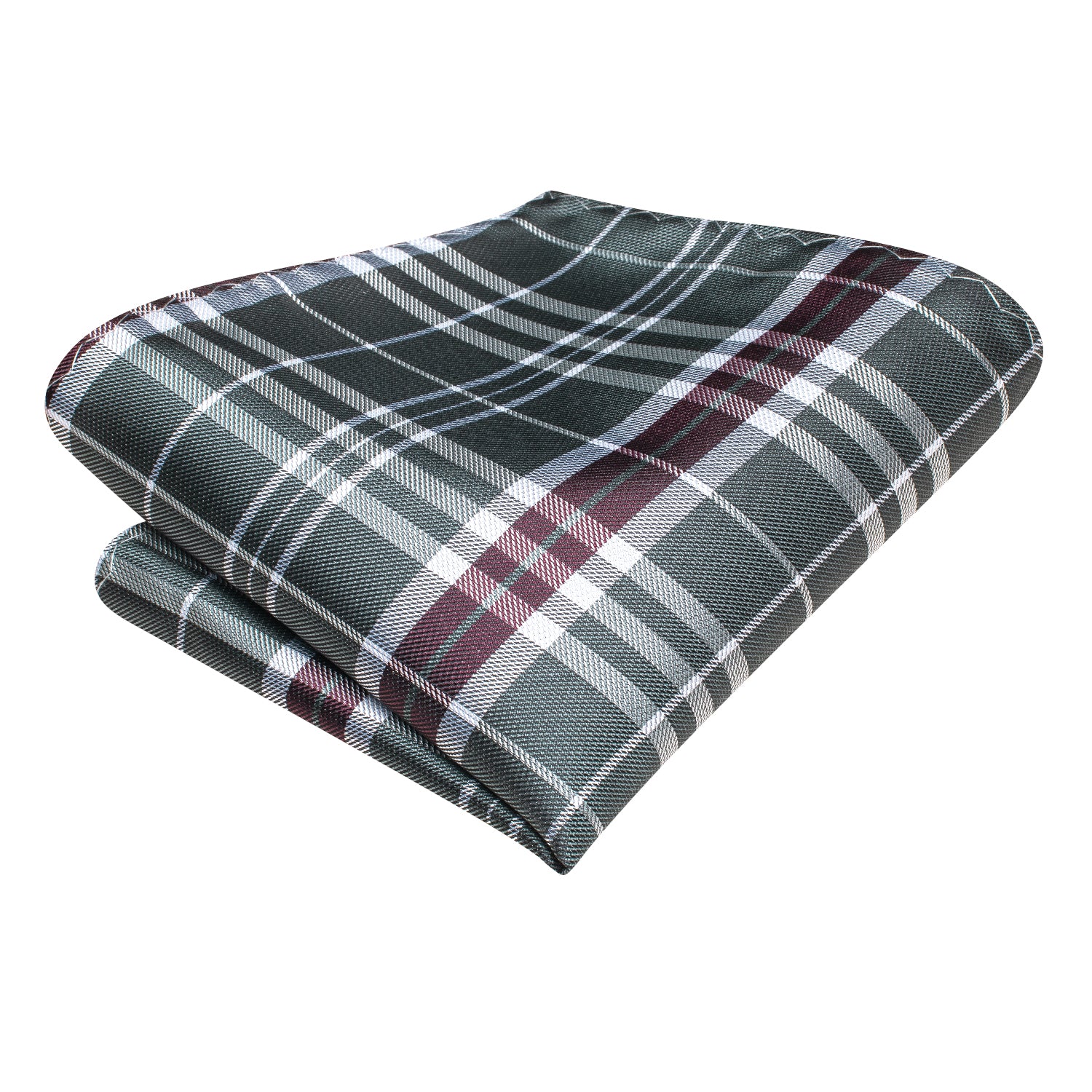 Hi-Tie Plaid Silk Tie Grey Maroon Men's Necktie Pocket Square Cufflinks Set