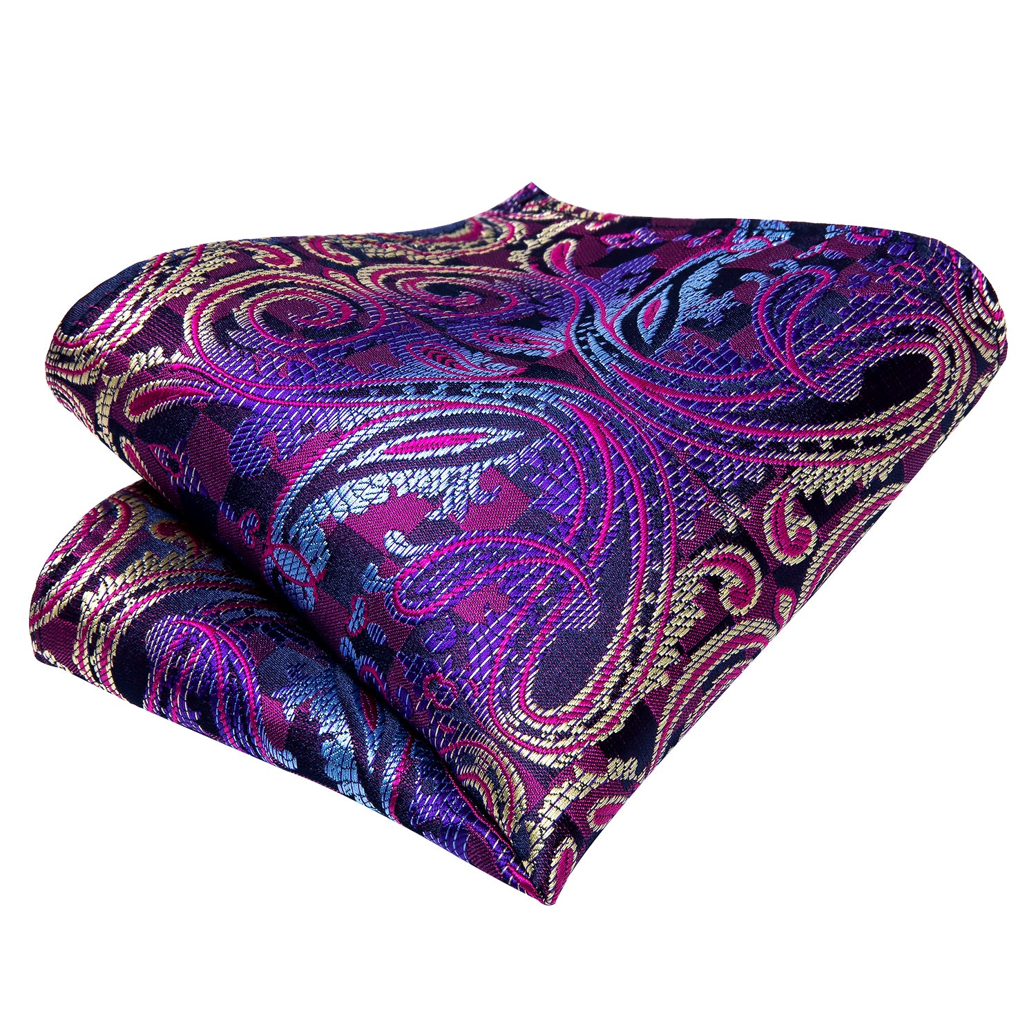 Hi-Tie Blue Purple Paisley Tie Handkerchief Cufflinks Set with Wedding Brooch