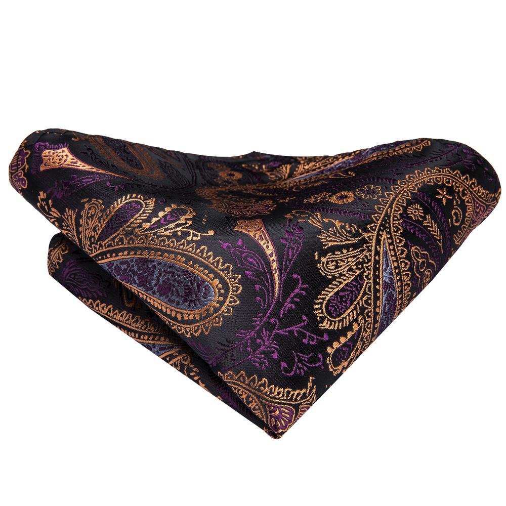 Purple Paisley Silk Ascot Tie Pocket Square Cufflinks Set