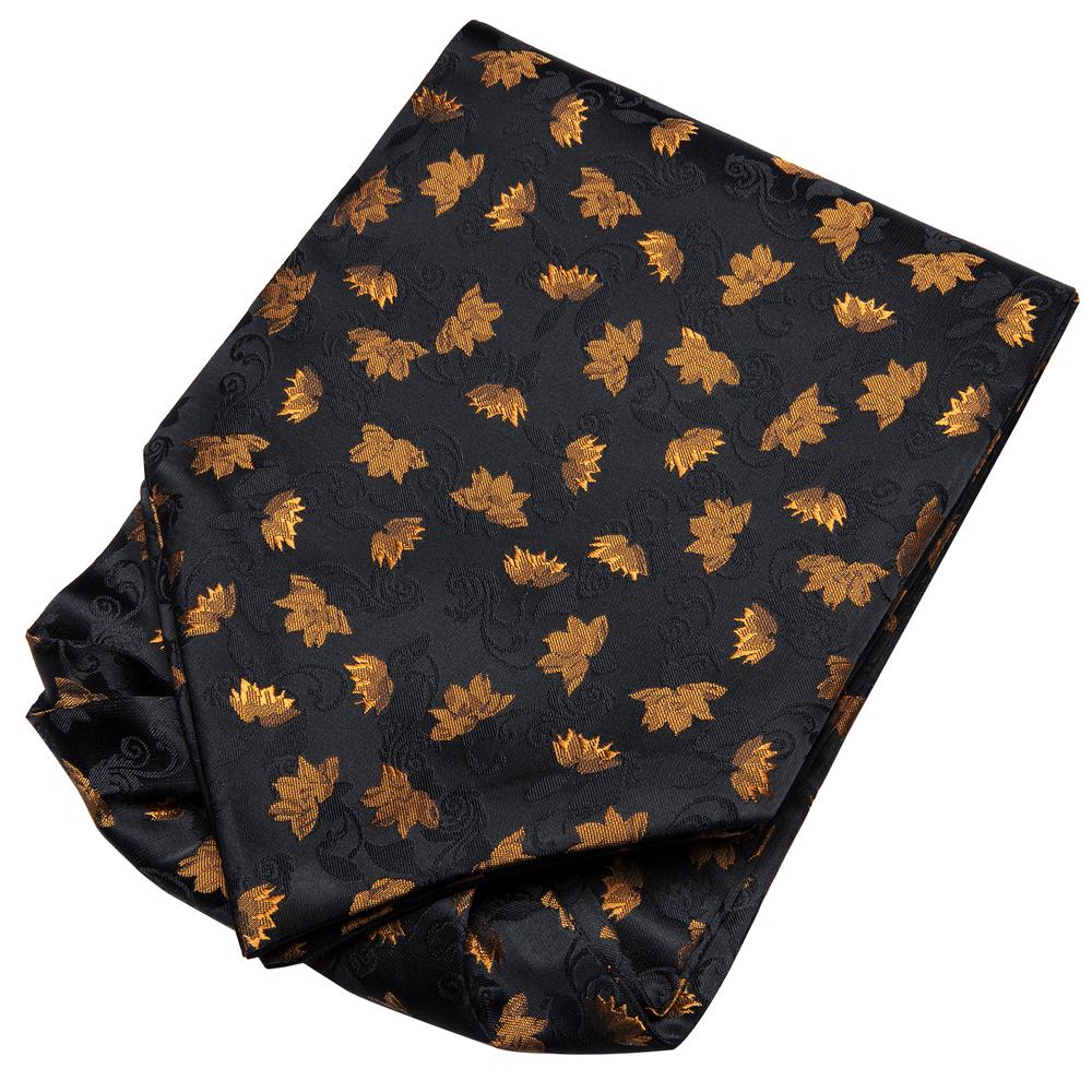 Black Gold Floral Ascot Pocket Square Cufflinks Set