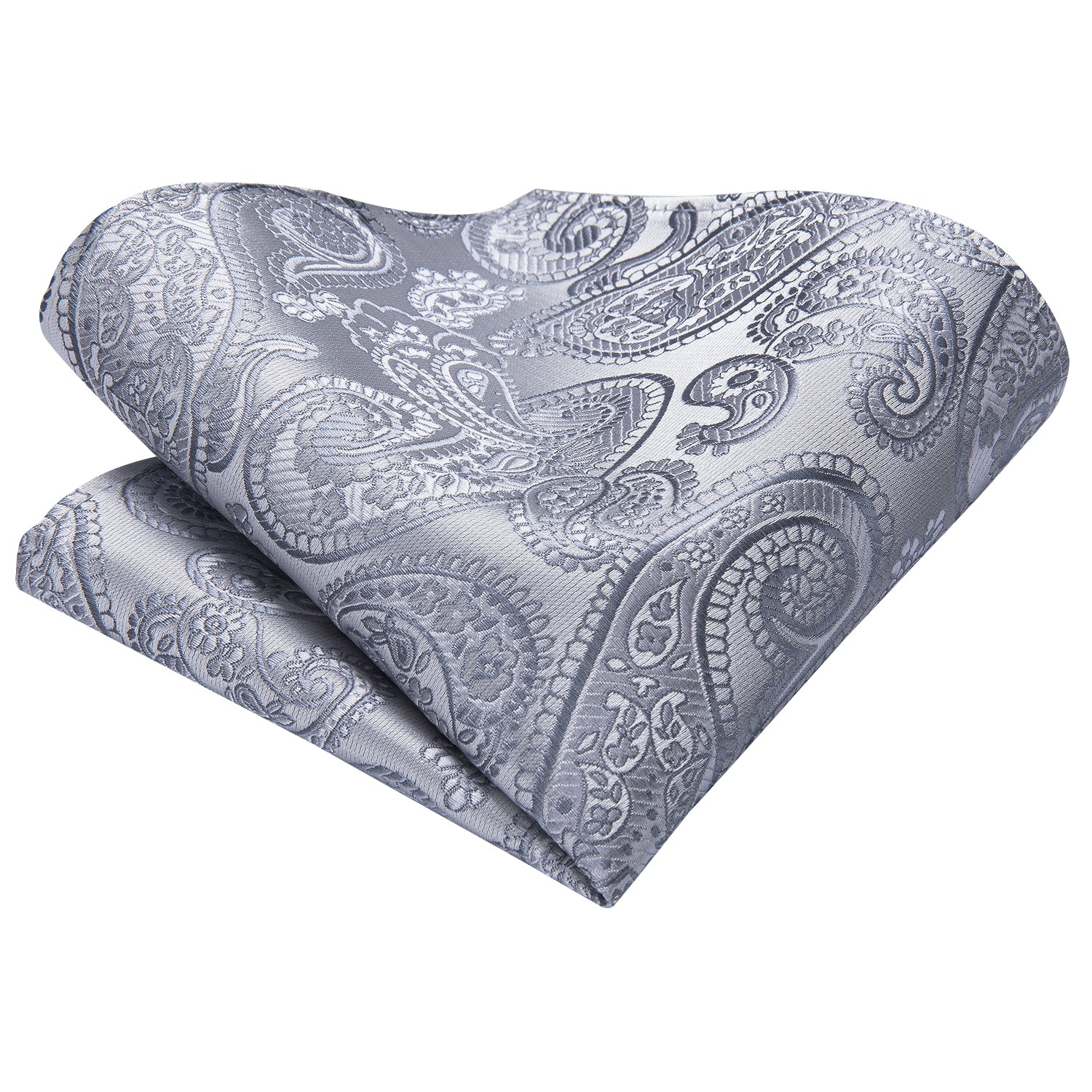 Silver Paisley Silk Ascot Pocket Square Cufflinks Set Wedding
