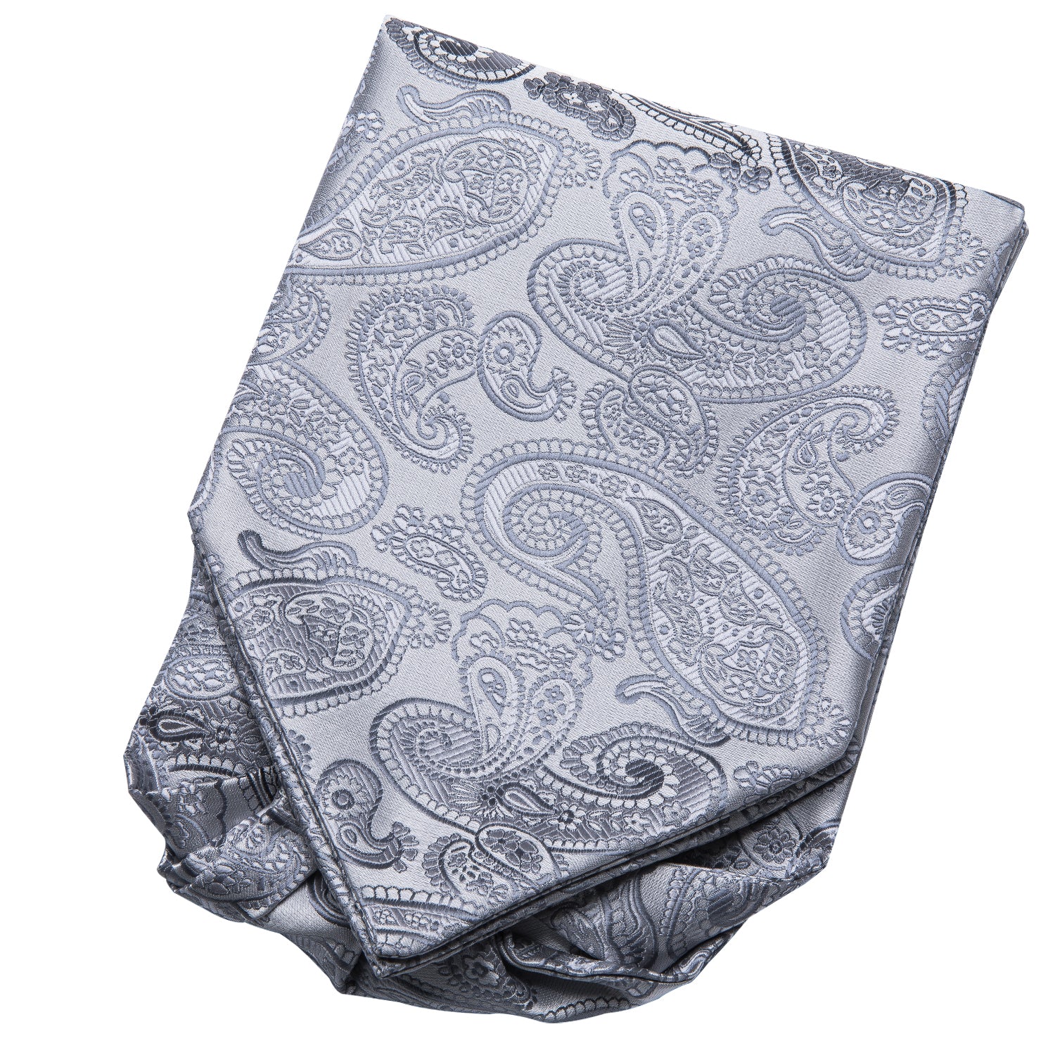 Silver Paisley Silk Ascot Pocket Square Cufflinks Set Wedding