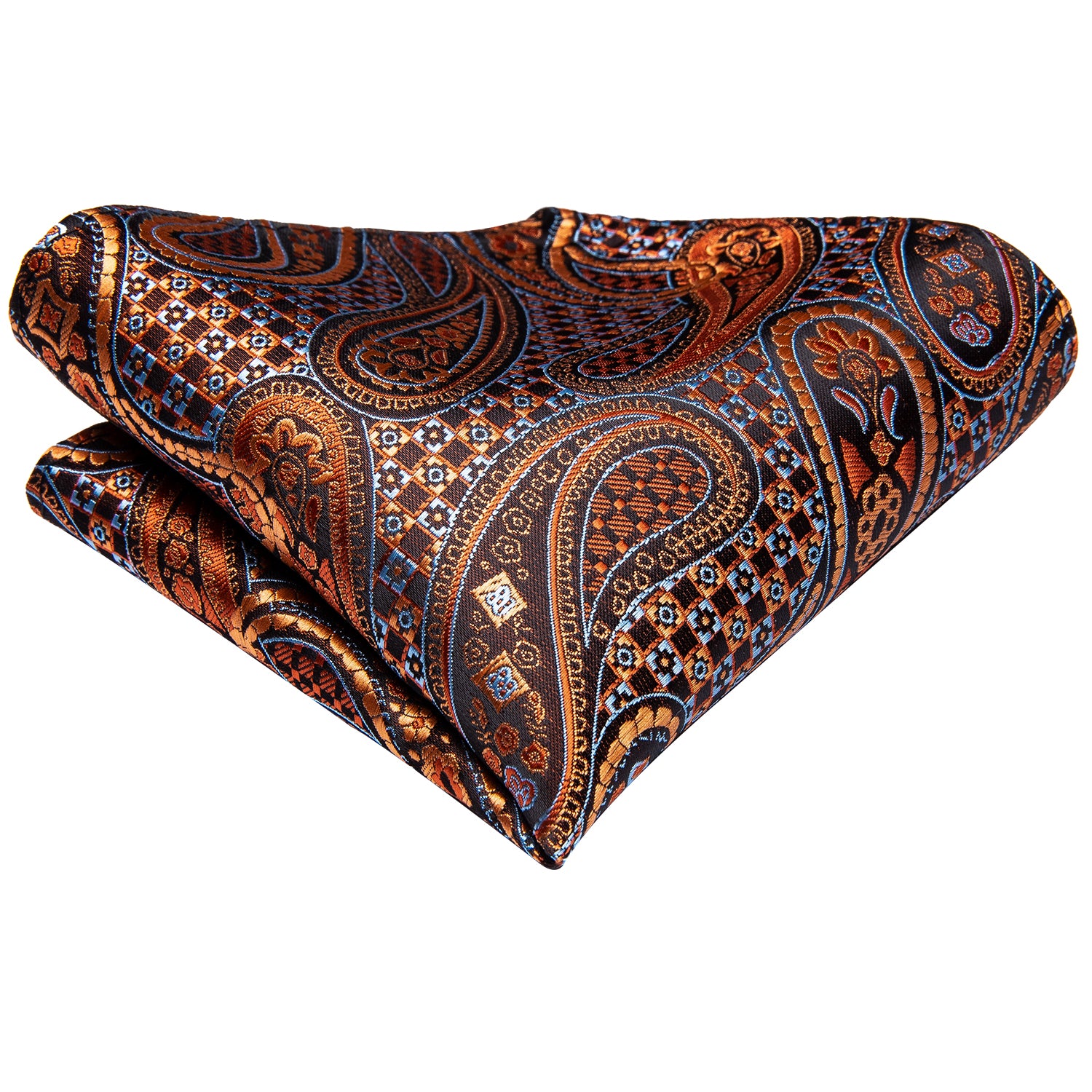 Gold Paisley Silk Ascot Tie Pocket Square Cufflinks Set
