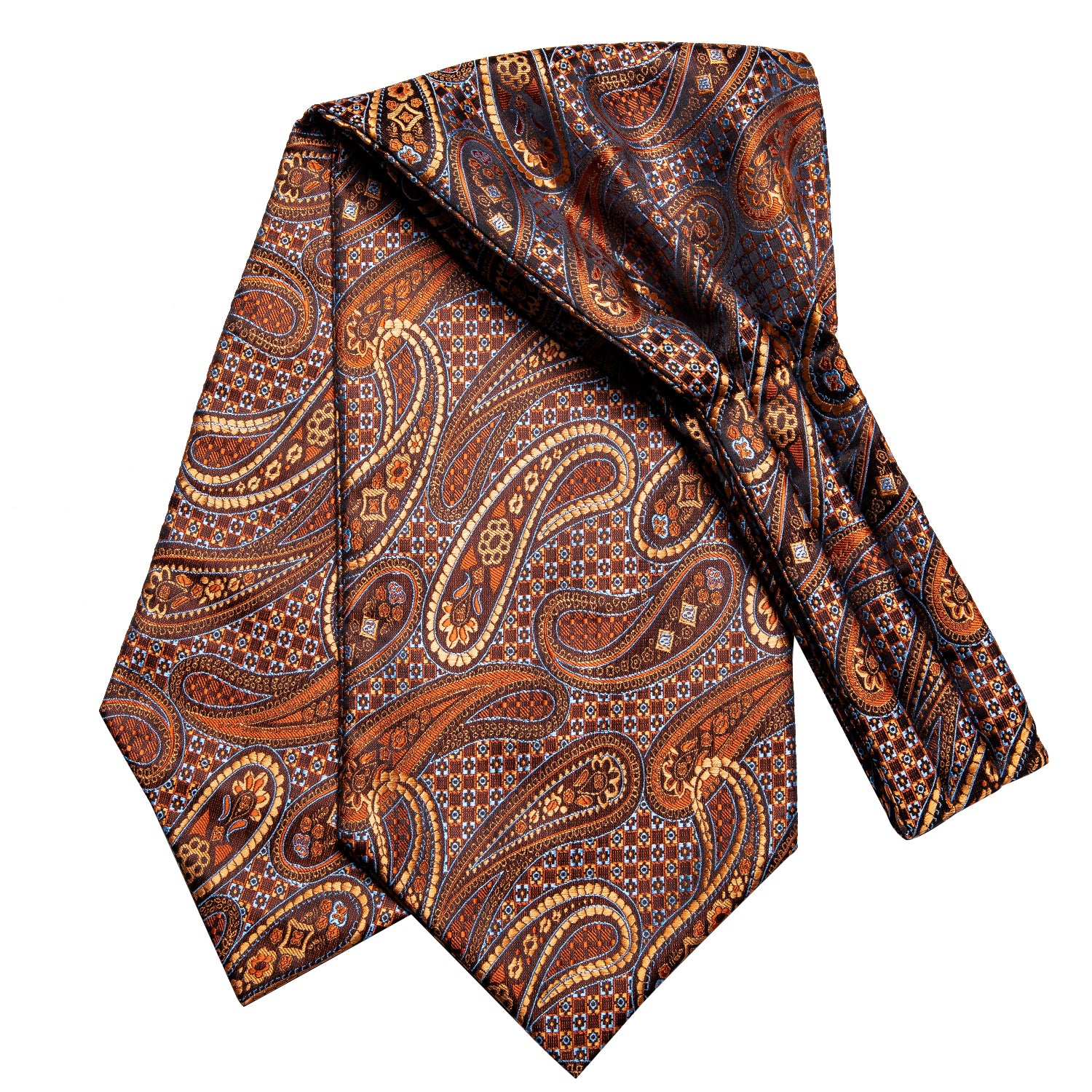 Gold Paisley Silk Ascot Tie Pocket Square Cufflinks Set