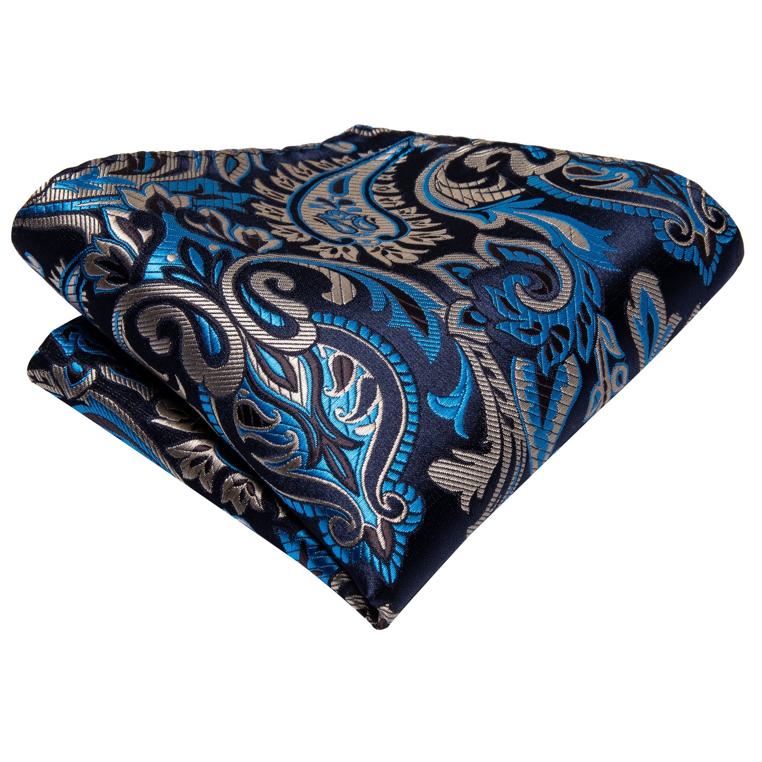 Blue Brown Paisley Ascot Pocket Square Cufflinks Set