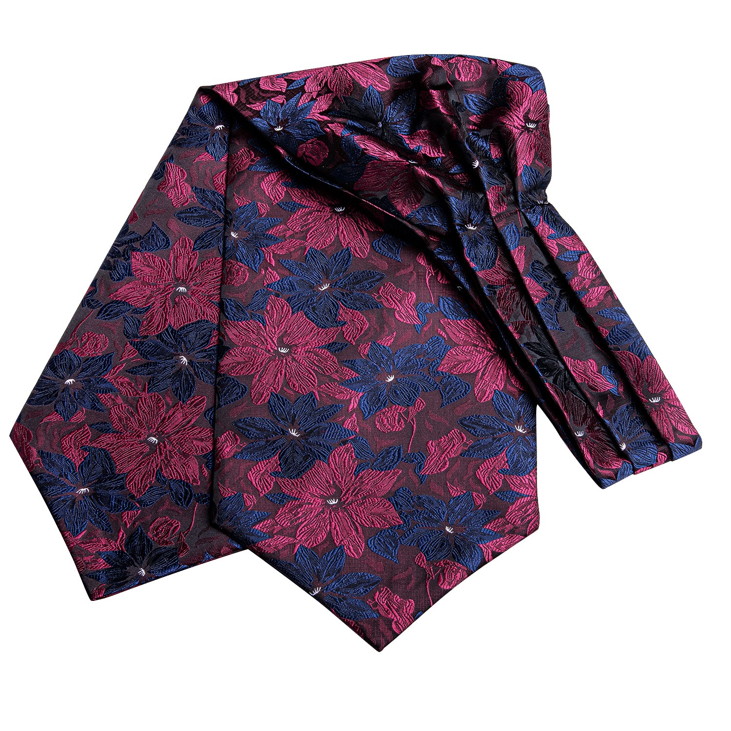 Red Blue Floral Ascot Pocket Square Cufflinks Set
