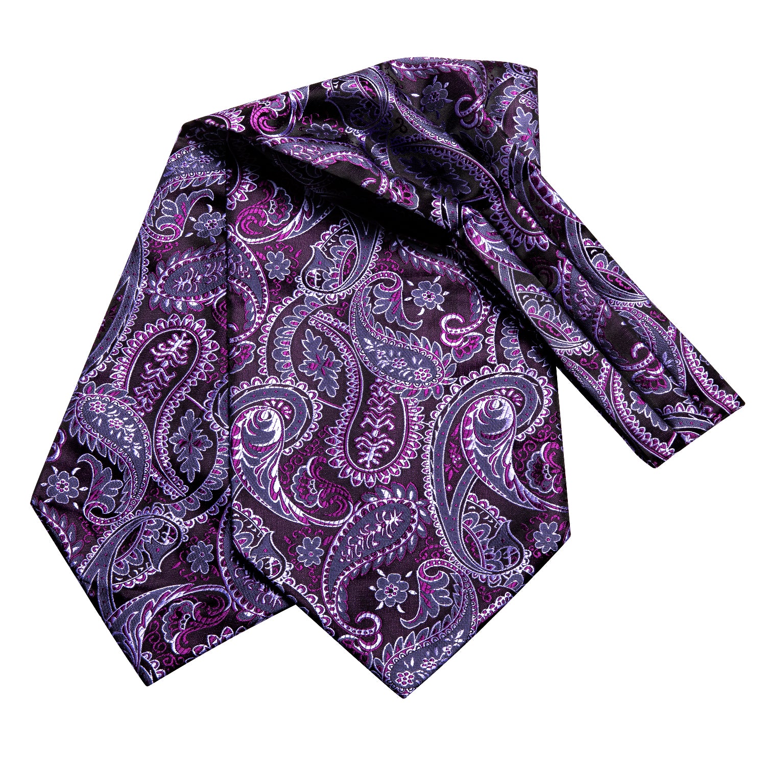Purple Paisley Ascot Tie Pocket Square Cufflinks Set for Men