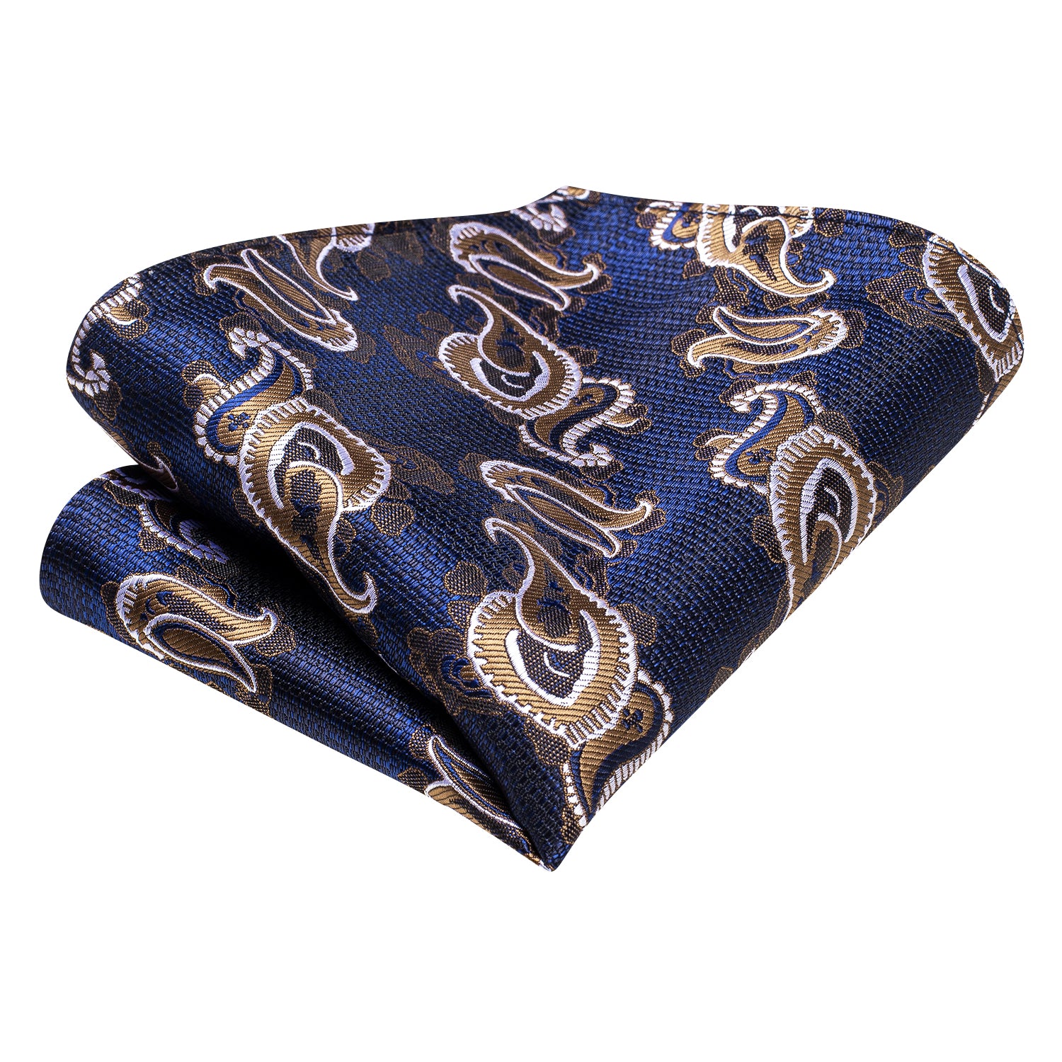 Blue Champagne Paisley Silk Ascot Tie Pocket Square Cufflinks Set
