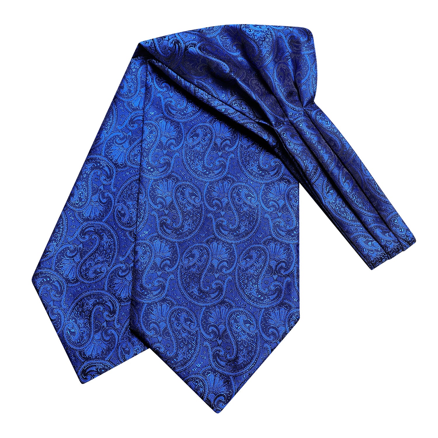 Royal Blue Necktie Paisley Ascot Pocket Square Cufflinks Set