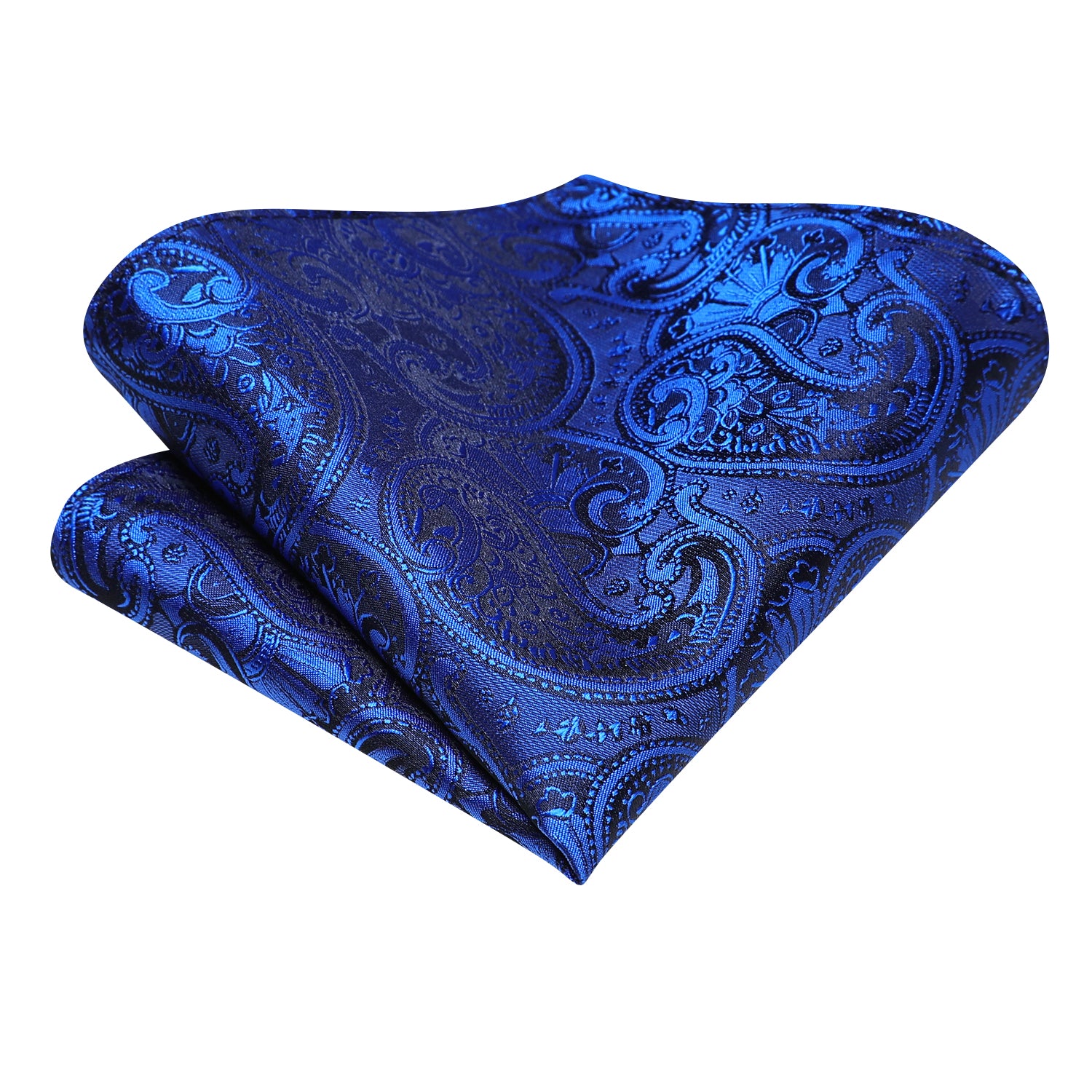 Royal Blue Necktie Paisley Ascot Pocket Square Cufflinks Set