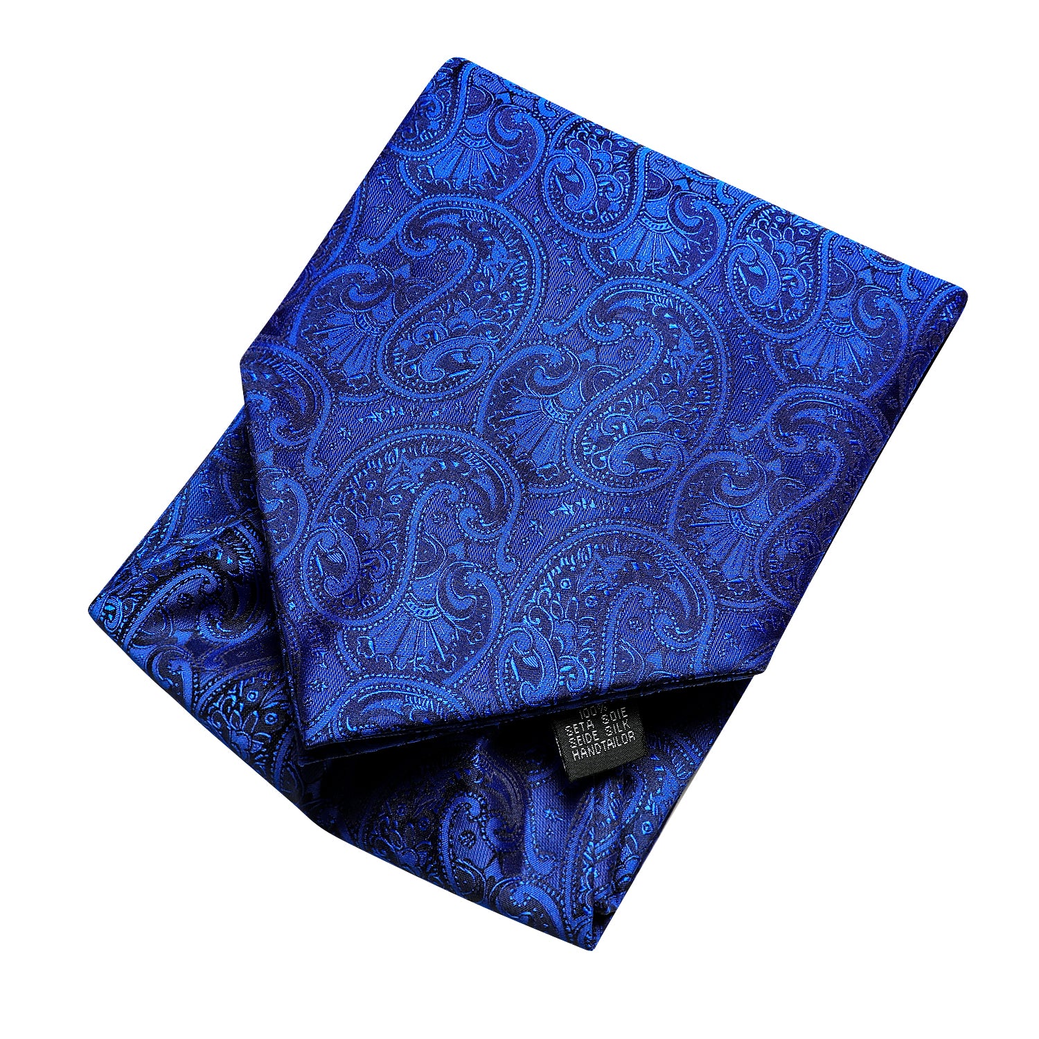 Royal Blue Necktie Paisley Ascot Pocket Square Cufflinks Set
