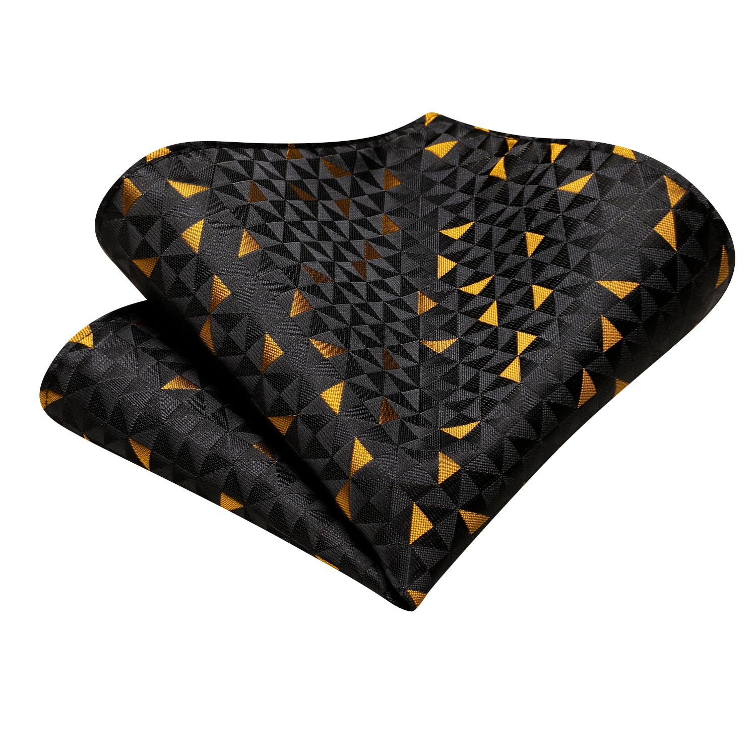 Hi-Tie Black Golden Triangle Ascot Pocket Square Cufflinks Set