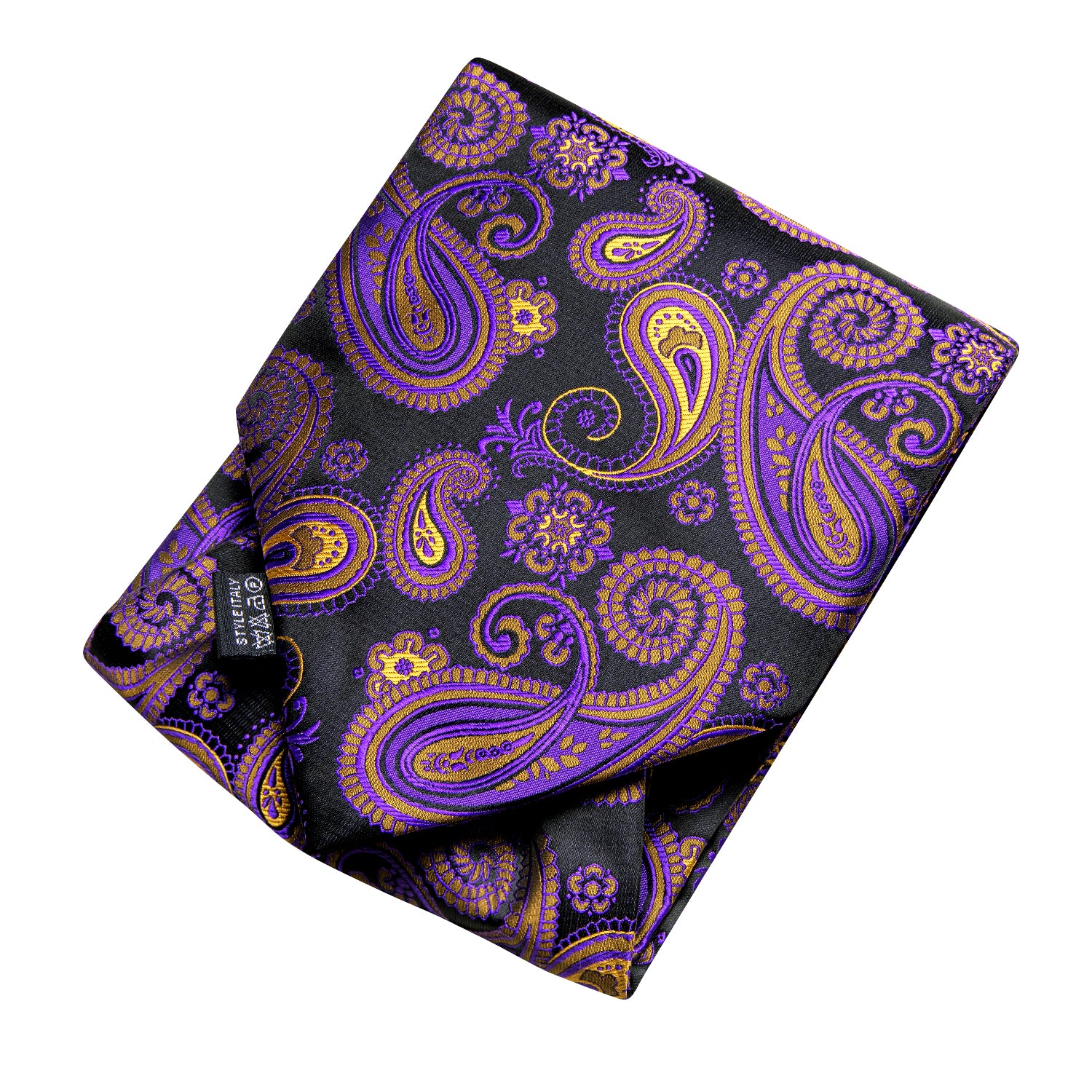 Purple Tie Yellow Paisley Ascot Tie Pocket Square Cufflinks Set