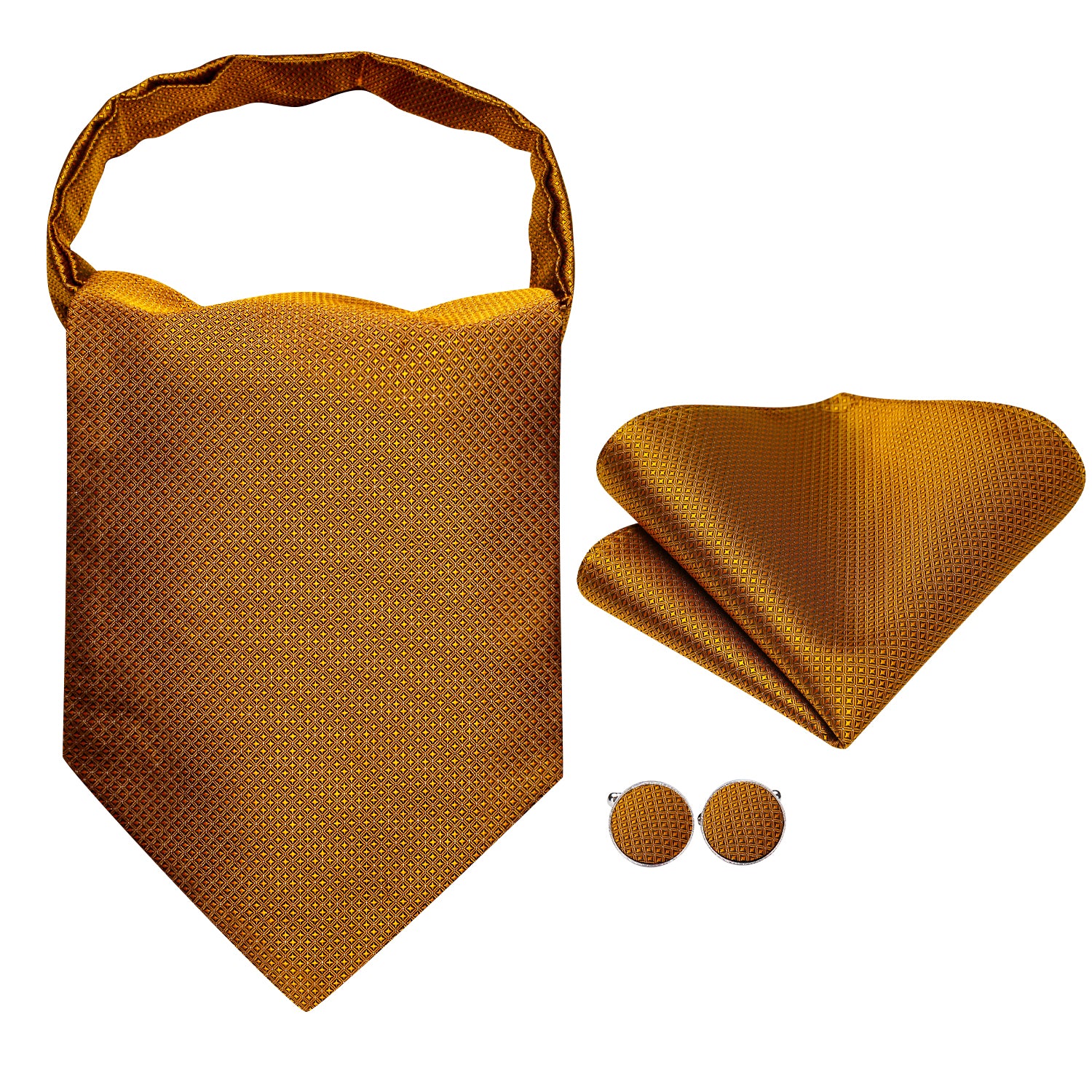 Golden Novelty Ascot Pocket Square Cufflinks Set