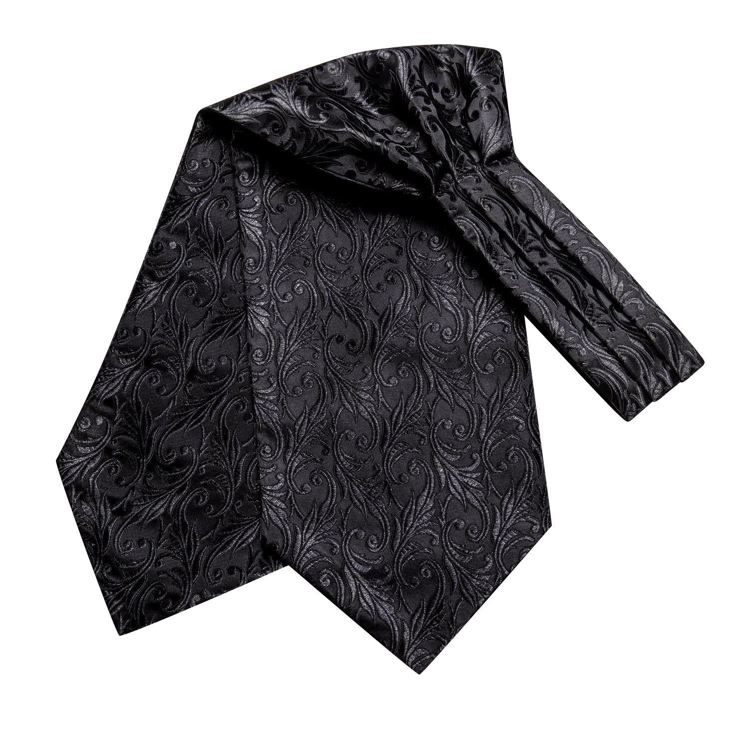 Hi-Tie Black Paisley Ascot Pocket Square Cufflinks Set