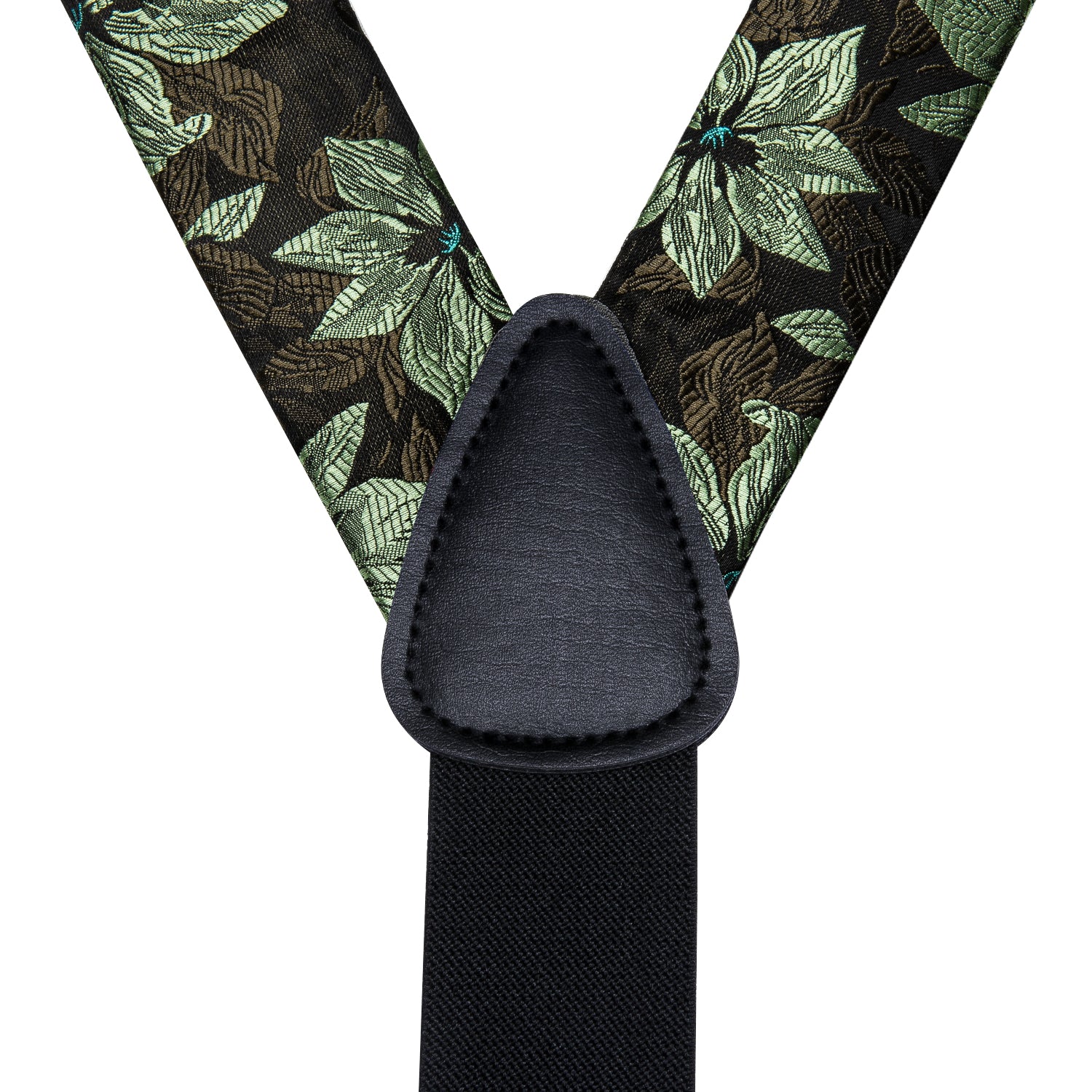 Black Green Floral Suspender Bowtie Pocket Square Cufflinks Set