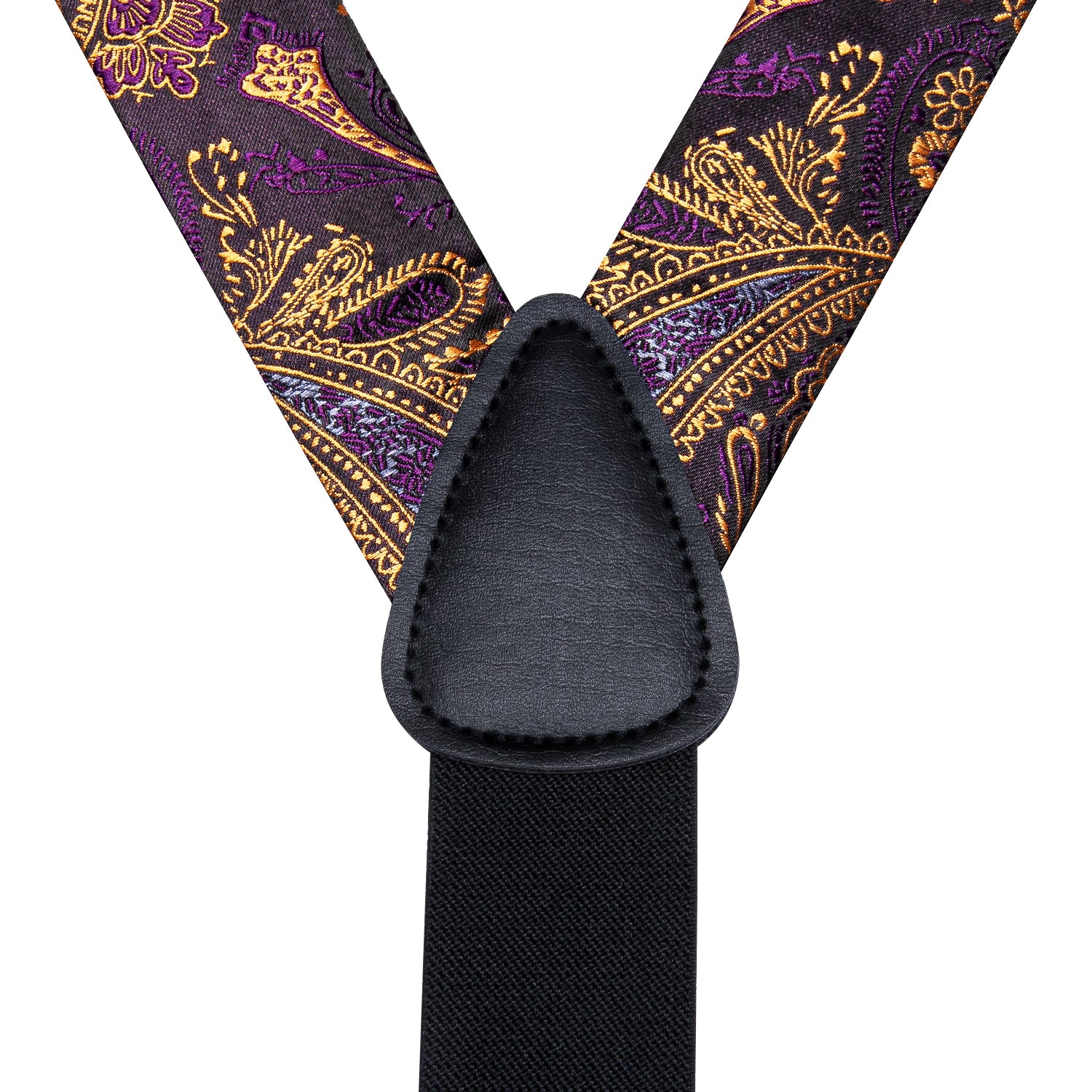 Purple Golden Paisley Suspender Bowtie Pocket Square Cufflinks Set