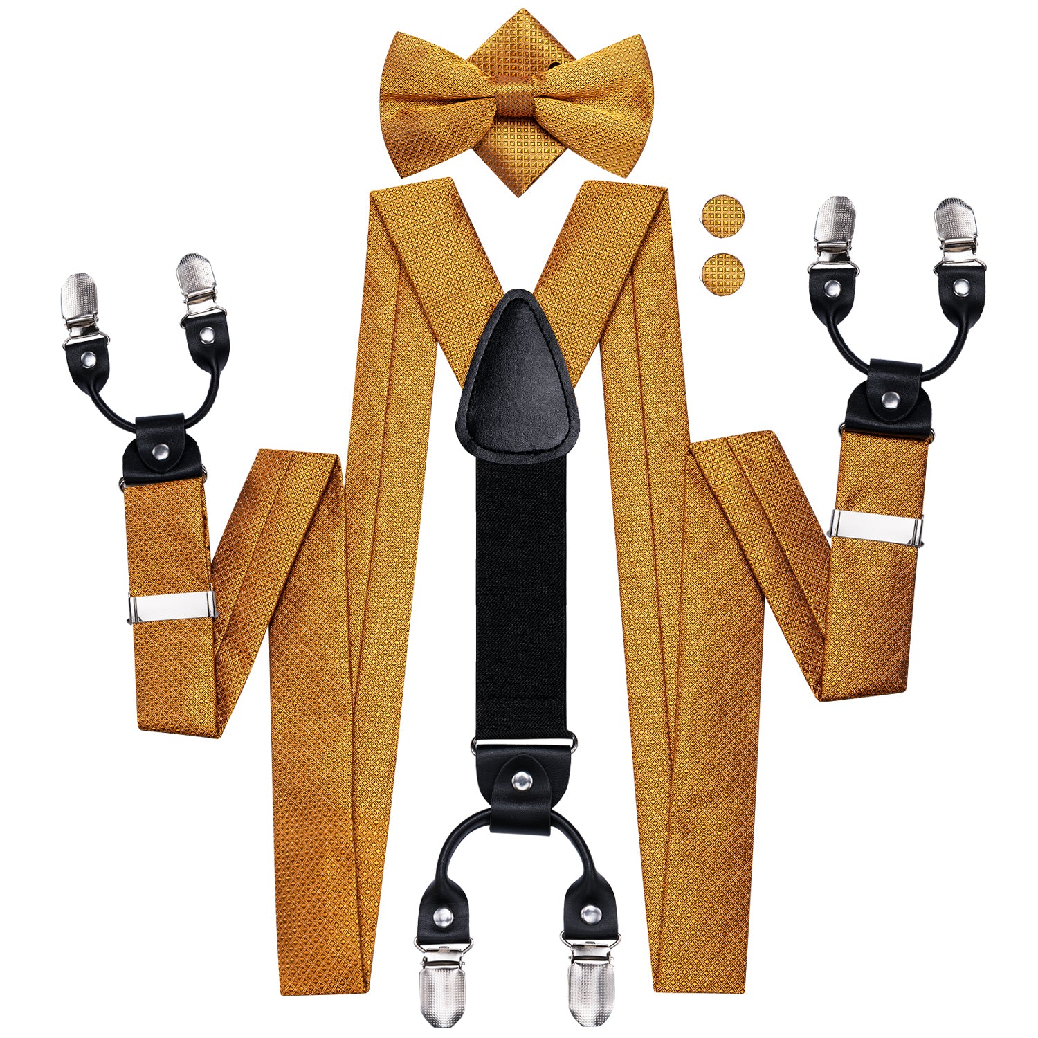 Golden Paisley Men's Suspender Bowtie Pocket Square Cufflinks Set