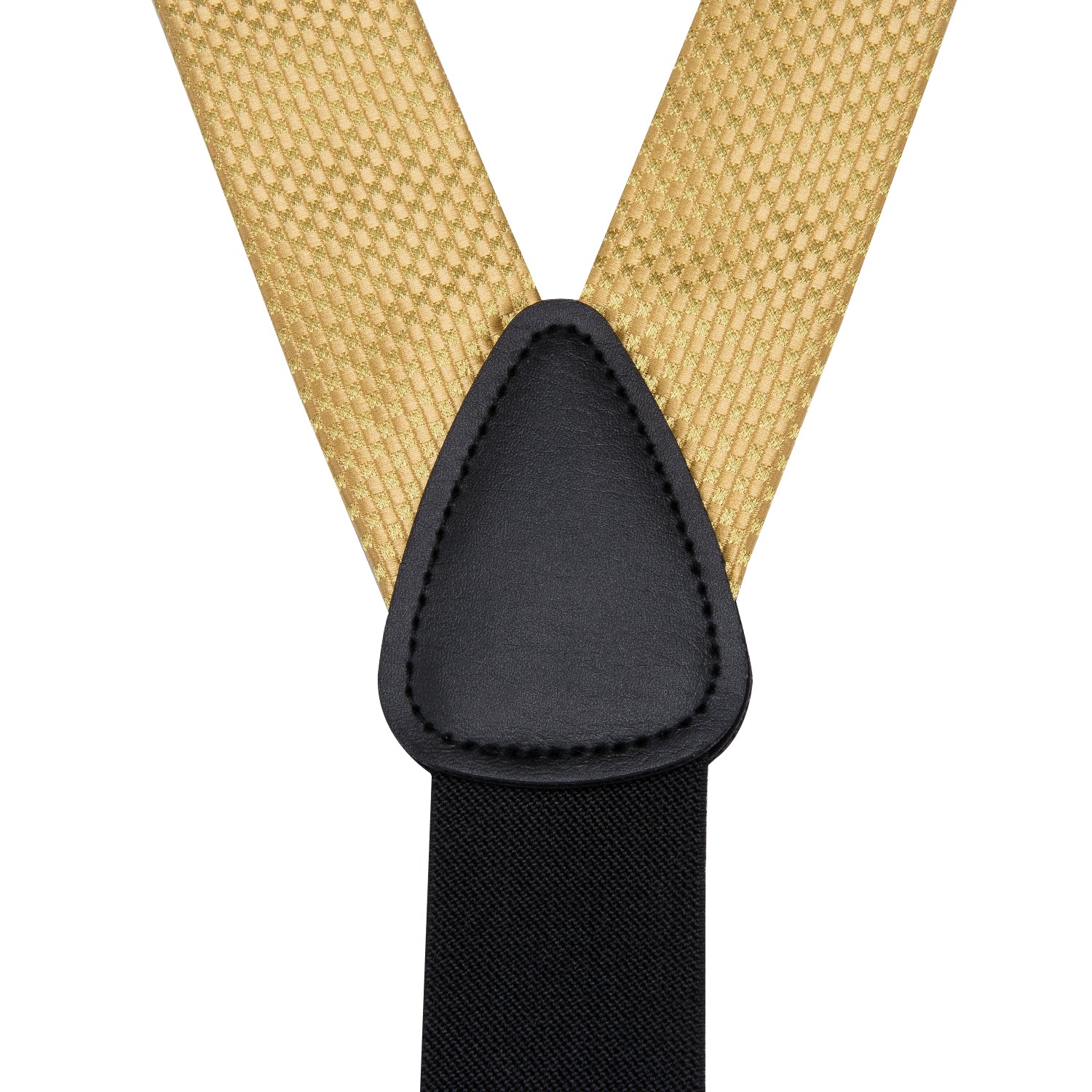 Gold Plaid Suspender Bowtie Pocket Square Cufflinks Set